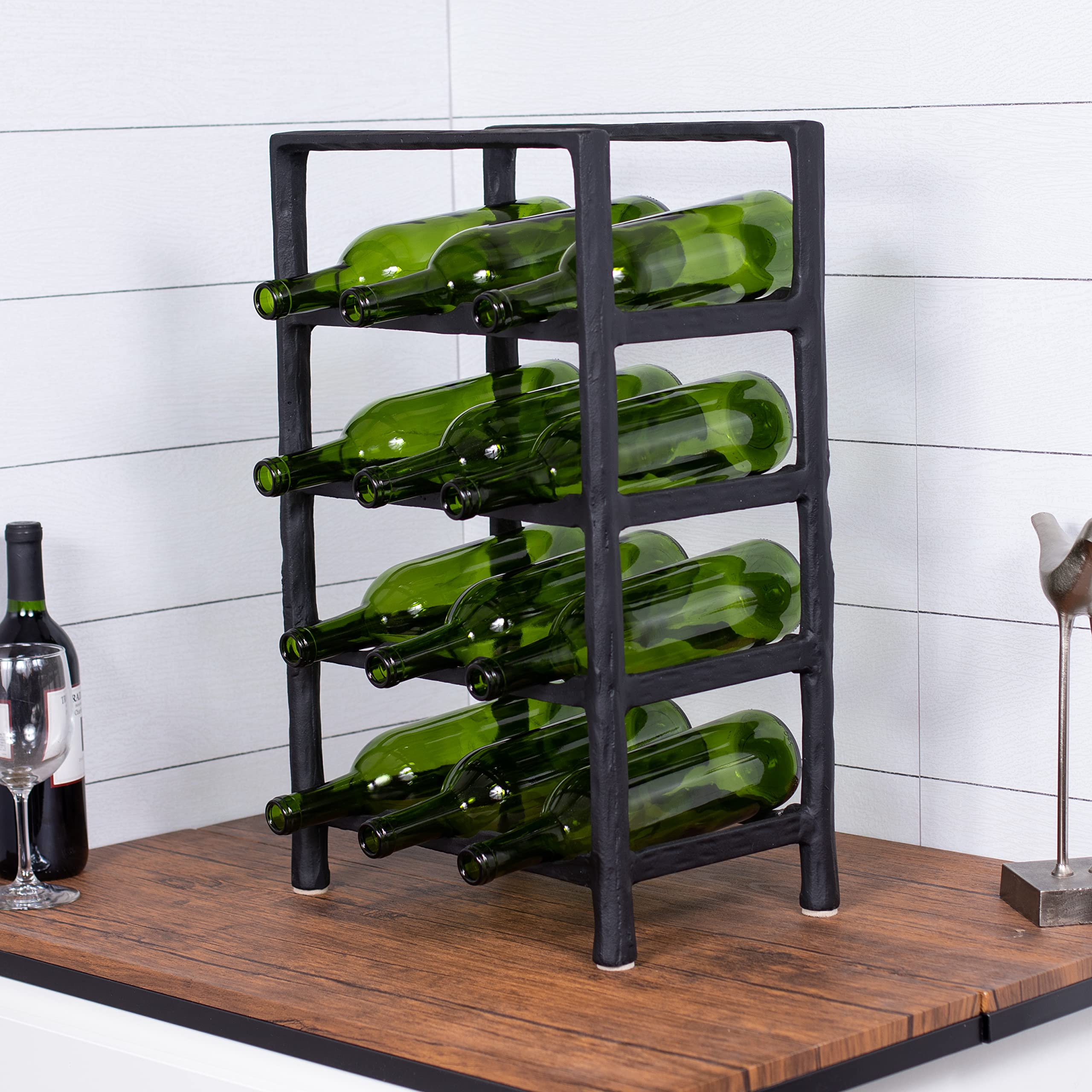 12 Bottle Wine Rack - Free Standing Black Metal