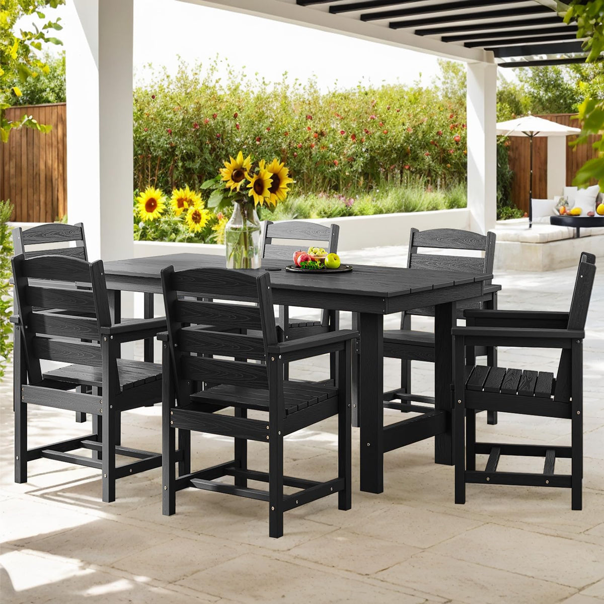 7-Piece HDPE Patio Dining Set for 6 with Umbrella Hole