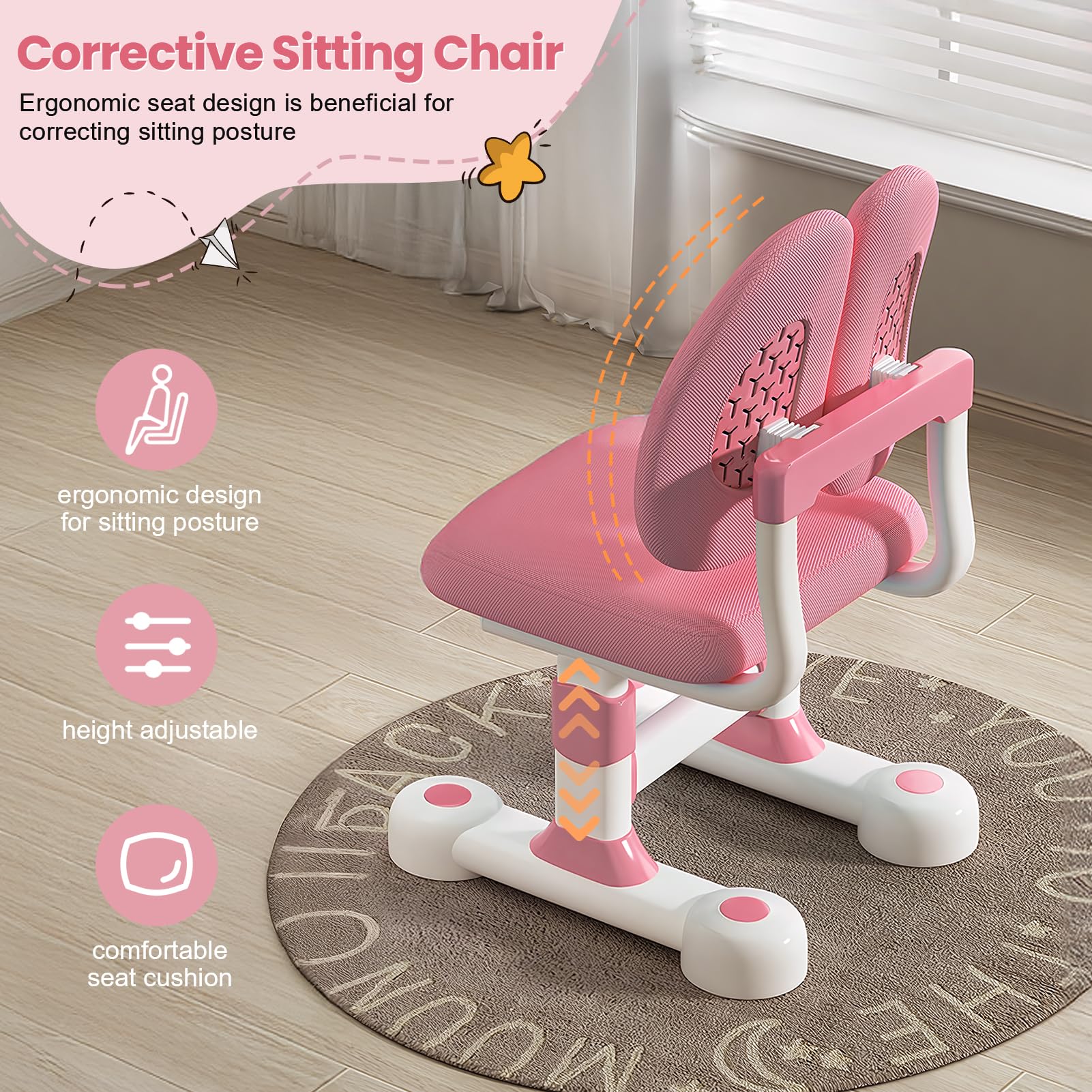 OYOWINGO Kids Functional Desk and Chair Set - Ergonomic Height Adjustable Art Desk for Bedroom with Tiltable Desktop, Book Stand, Reading Rack & Storage Drawer for Children Boys & Girls (013Pink)