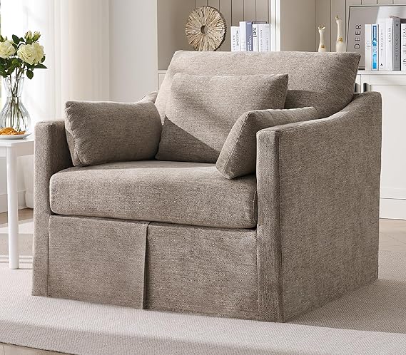 Oversized Slipcovered Armchair with Throw Pillows