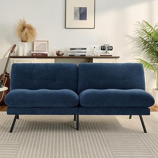 Convertible Faux Leather Futon Sofa Bed with Memory Foam