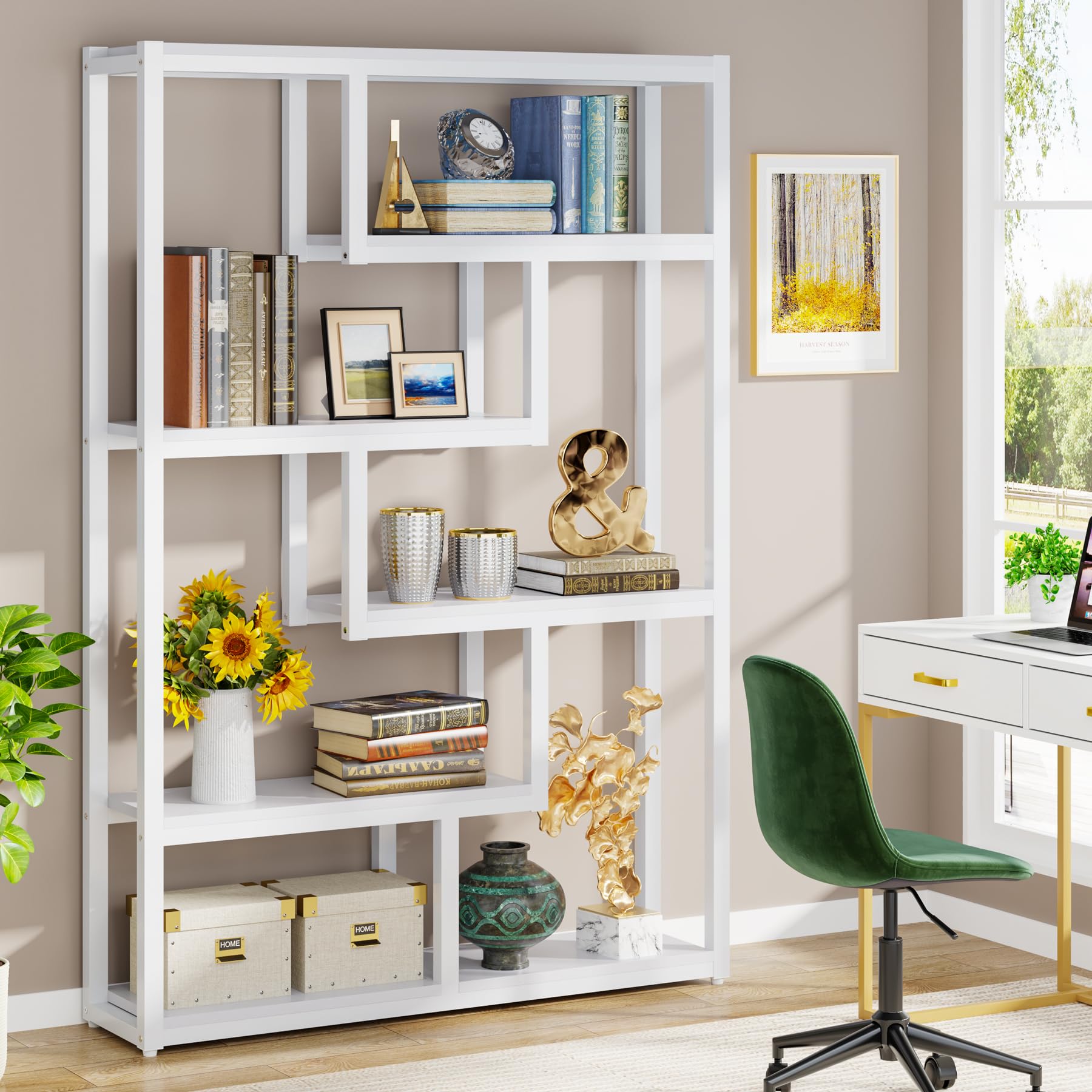 6-Tier Industrial Bookshelf White 69 Inch
