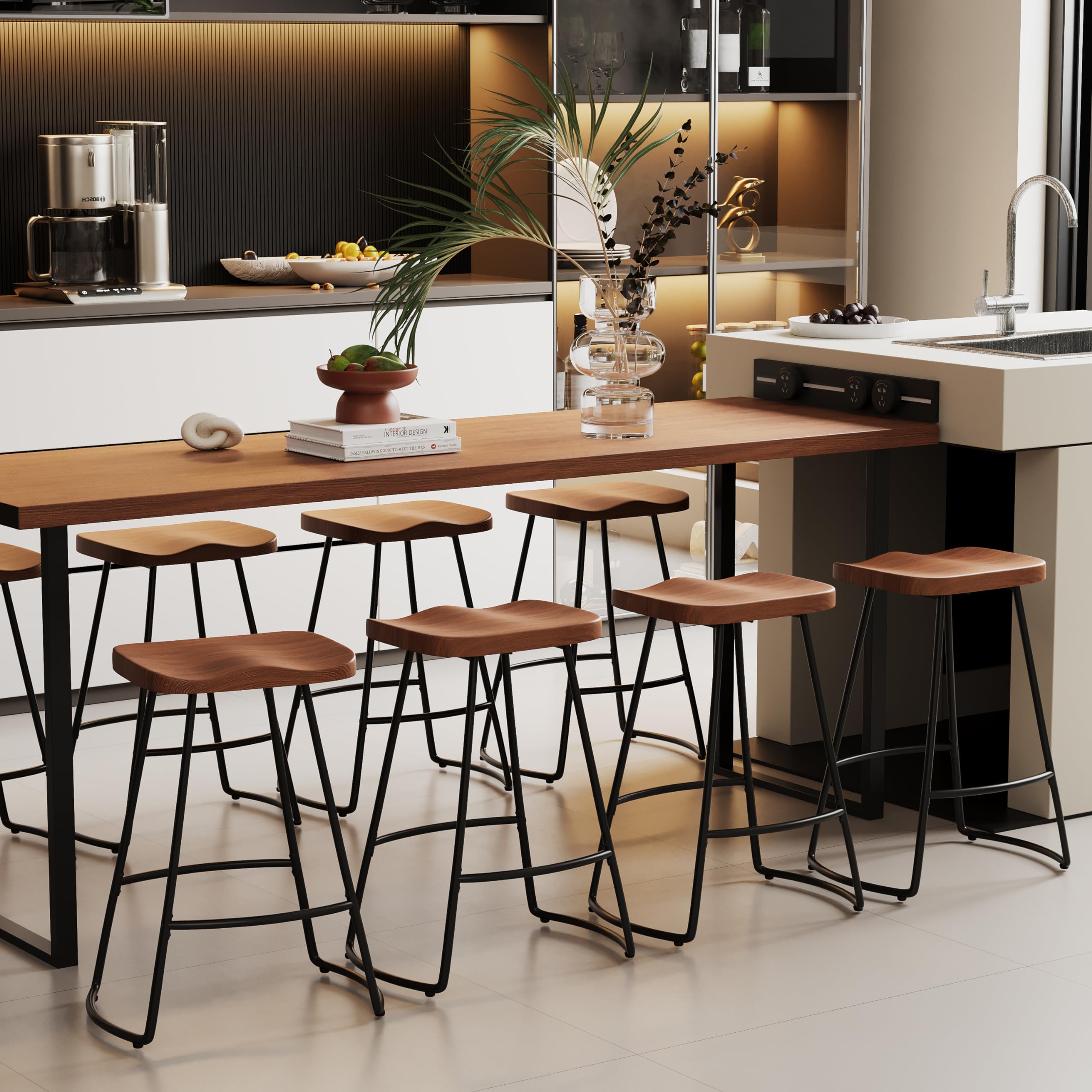26" Metal Bar Stools Set of 4 Saddle Seat Backless
