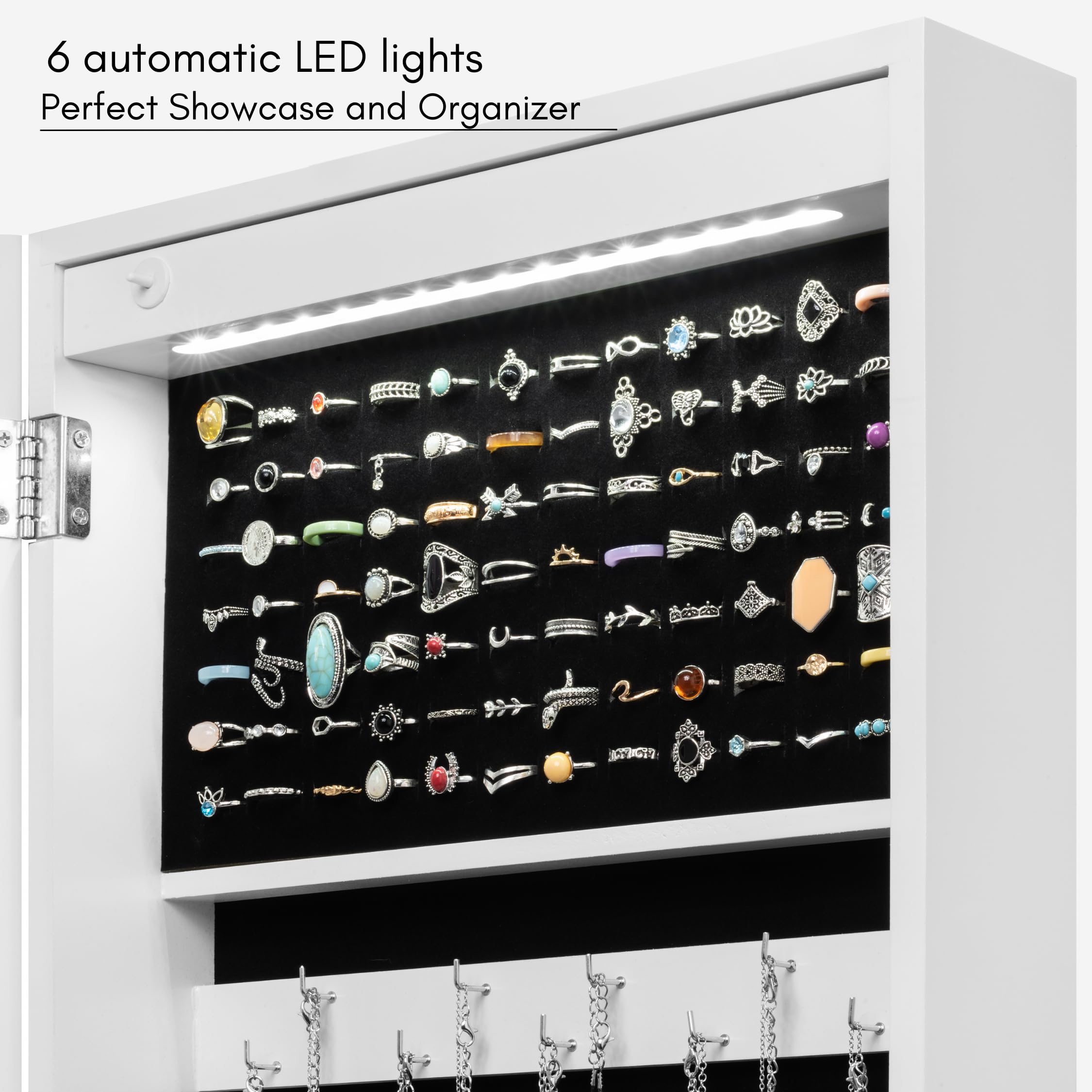 LED Mirrored Jewelry Cabinet Armoire 57" Tall