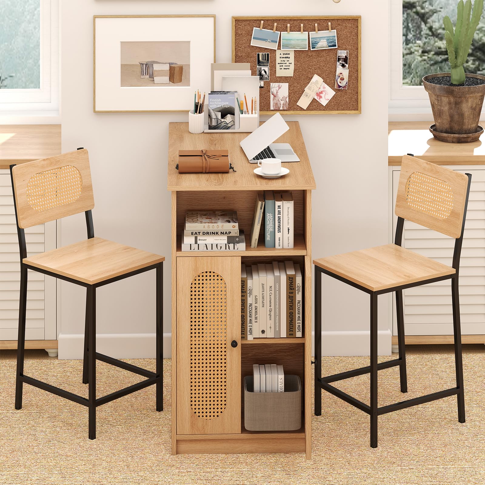 3-Piece Counter Height Bar Table Set with Storage