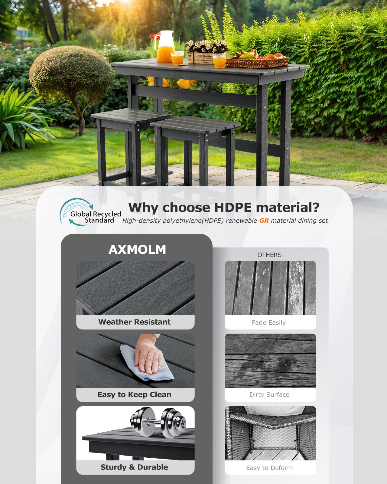 54" Outdoor Bar Height Patio Table - Dark Grey