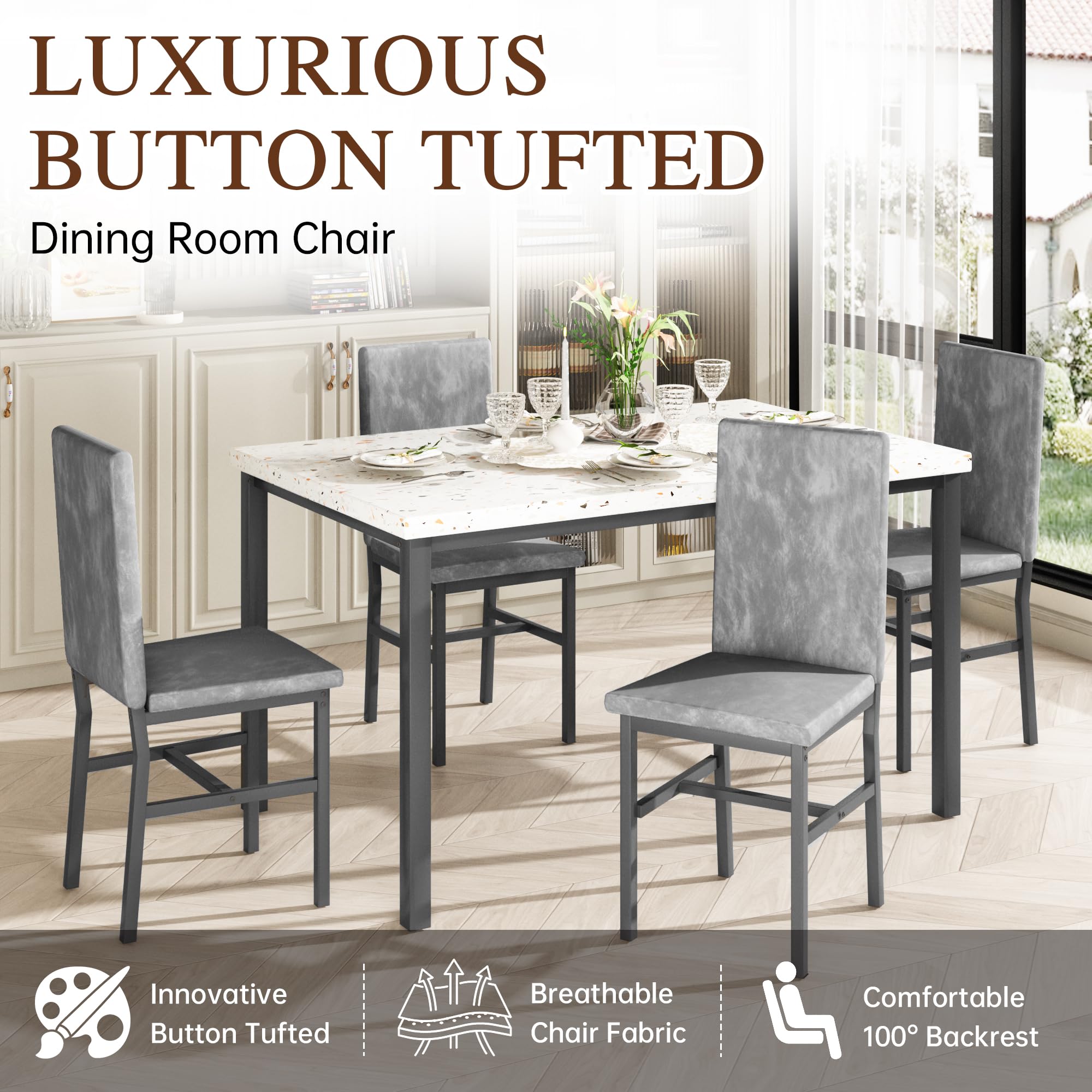 5-Piece Dining Table Set with Upholstered Chairs