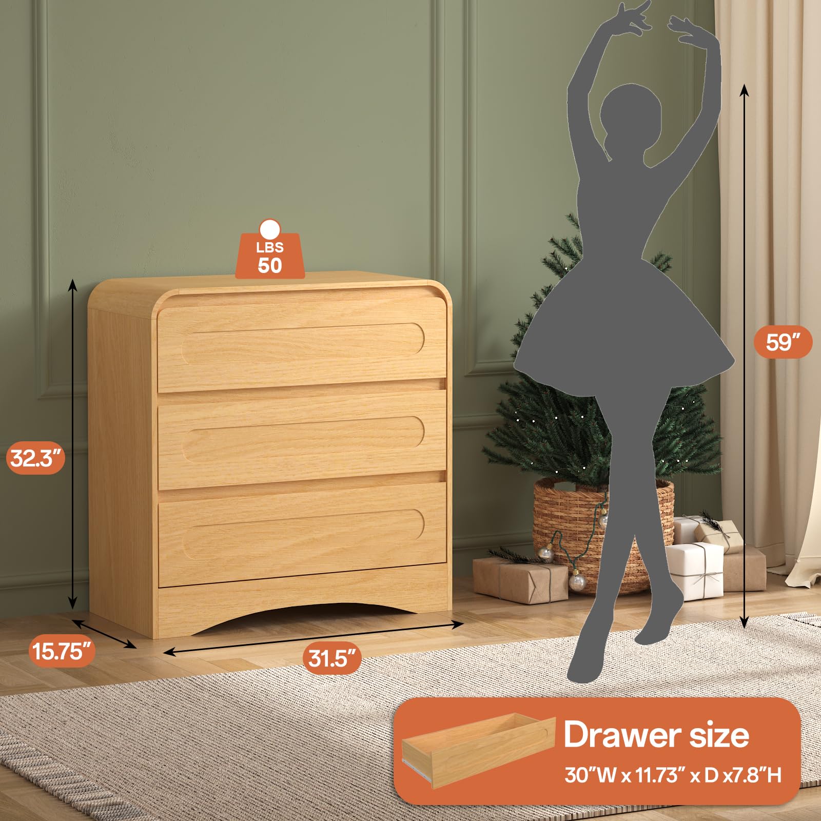 3 Drawer Dresser with Pre-Installed Slides