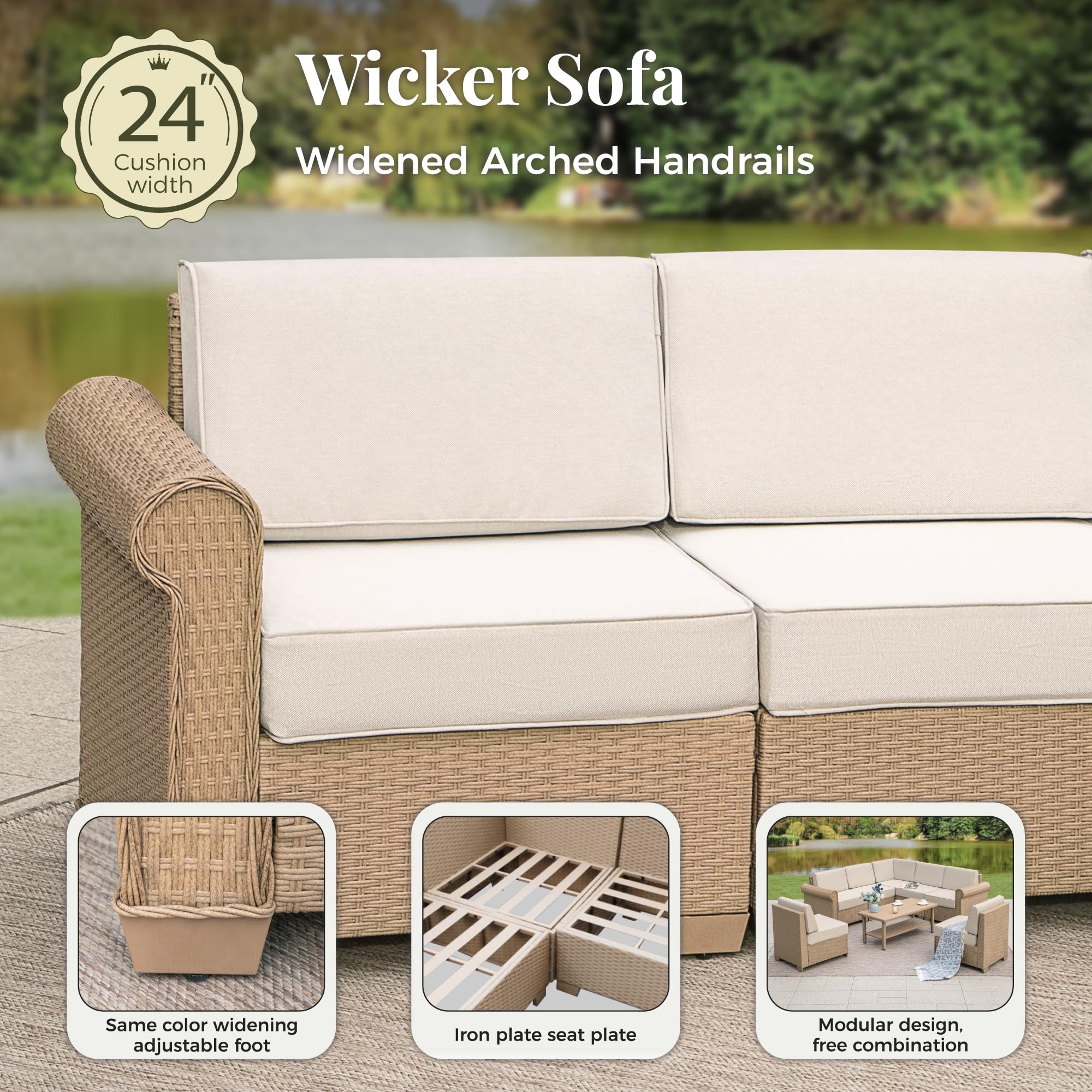 5 Piece Outdoor Rattan Wicker Sectional Sofa Set with Coffee Table