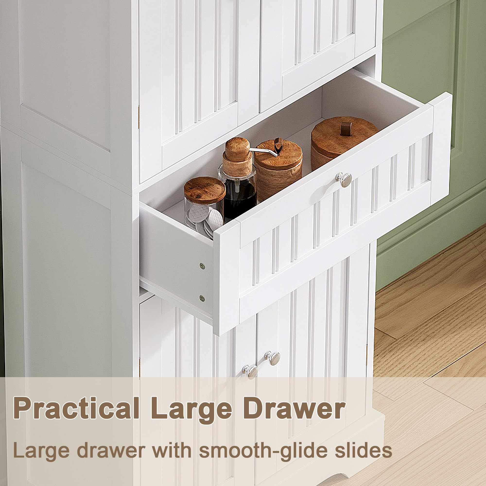 51" Tall Bathroom Floor Cabinet with Drawer and Adjustable Shelves