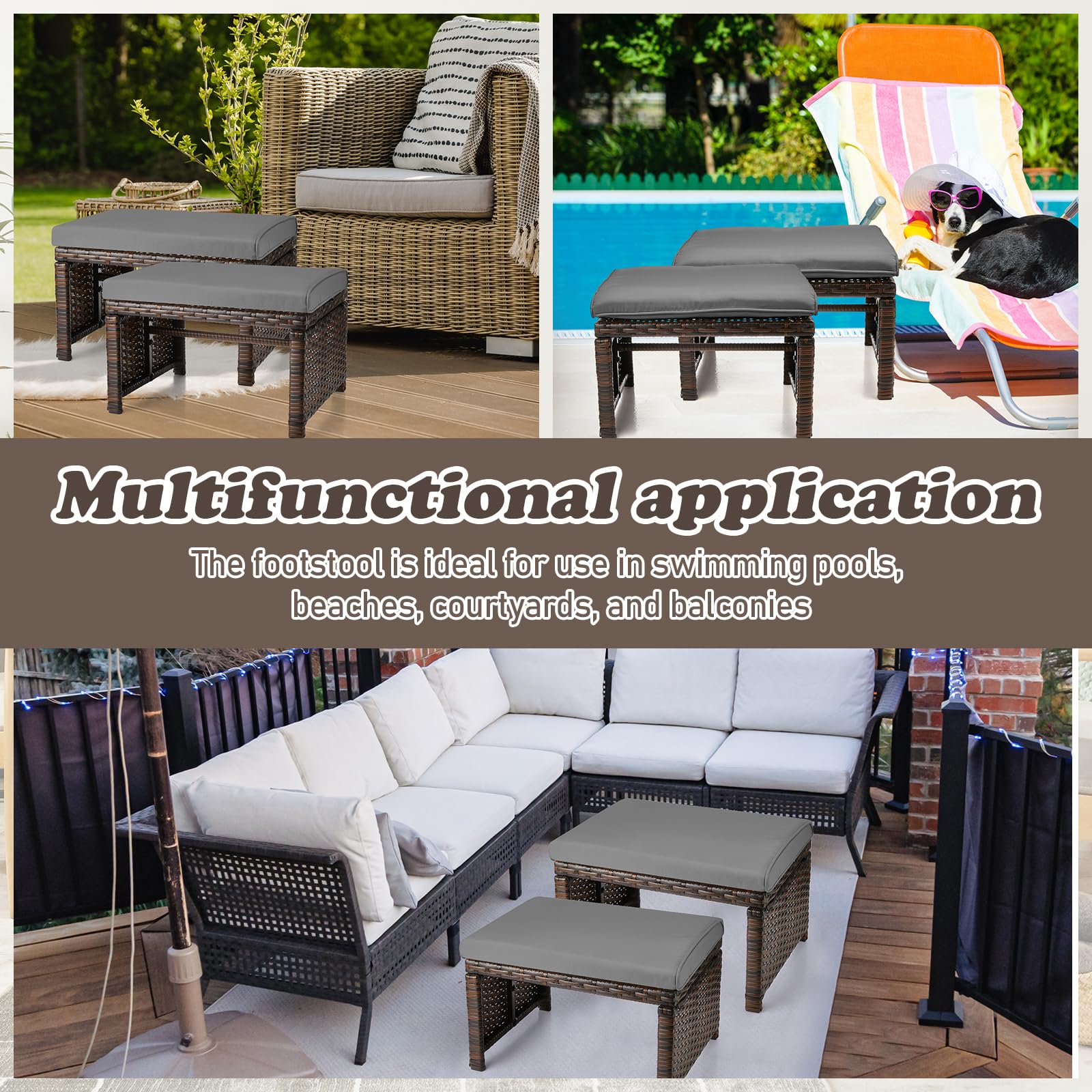 Patio Rattan Ottomans Set of 2