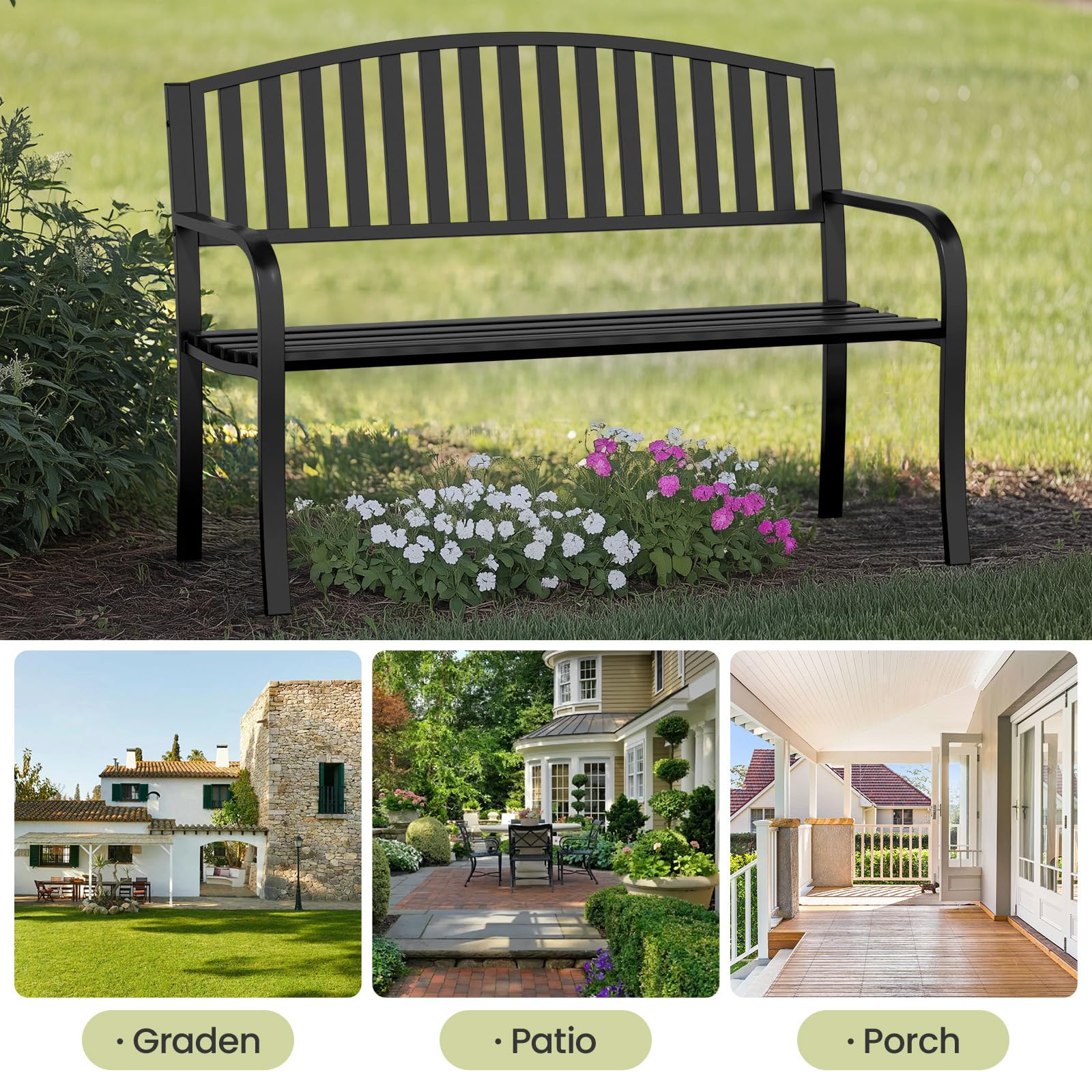 50" Heavy-Duty Metal Outdoor Bench