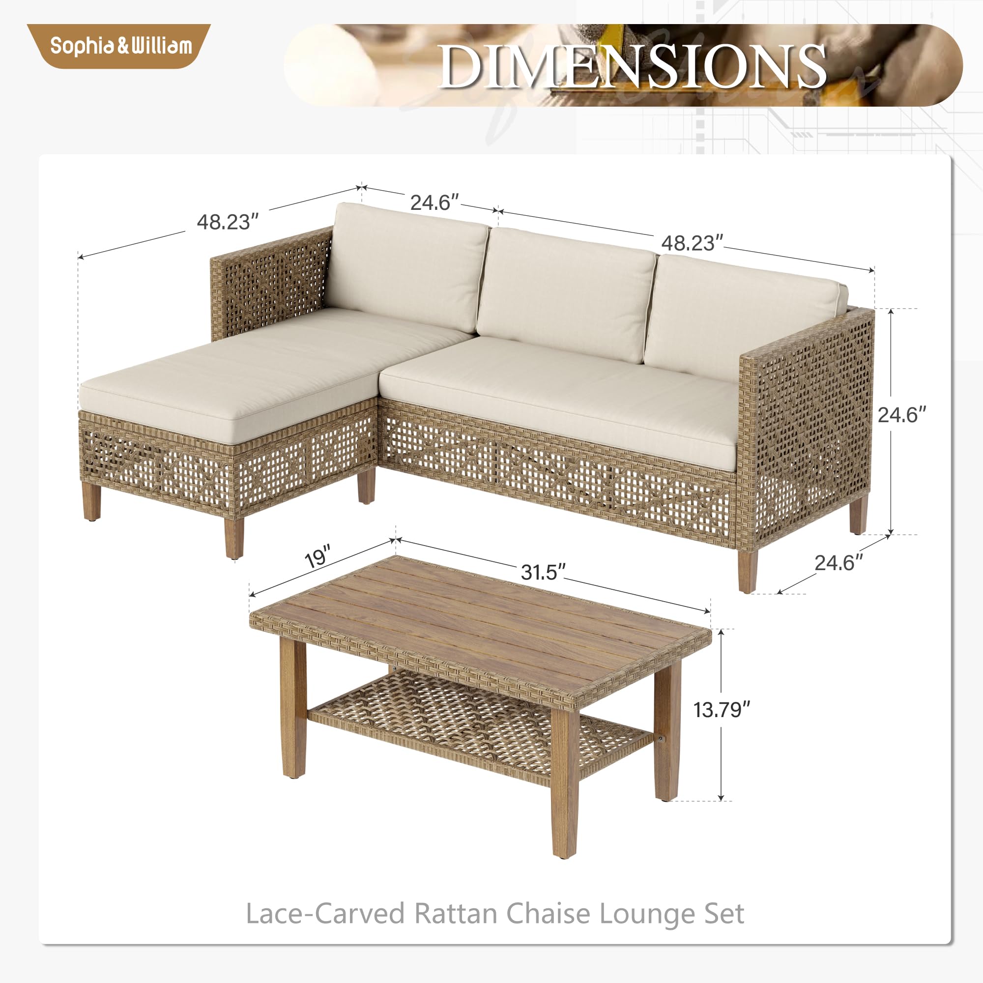 Boho Wicker Patio Sectional Set with Storage Coffee Table
