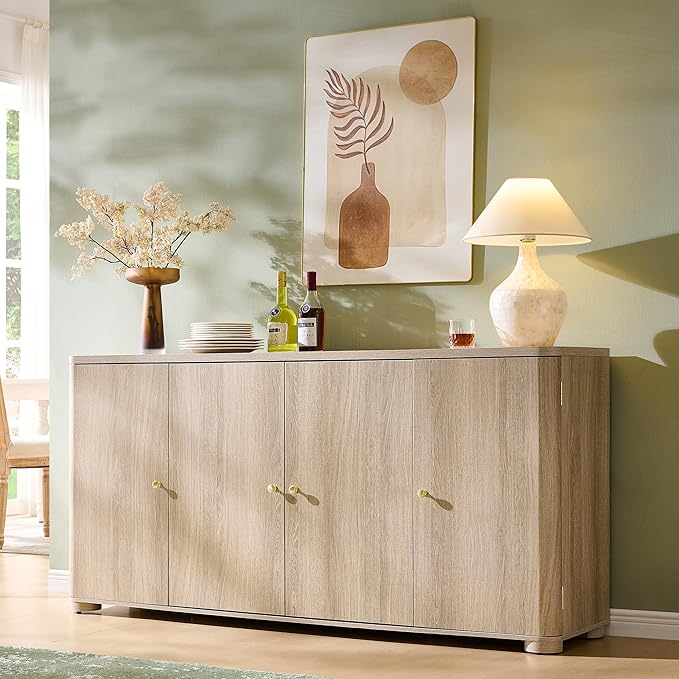 66" Curved Buffet Cabinet with 4 Doors and Shelves