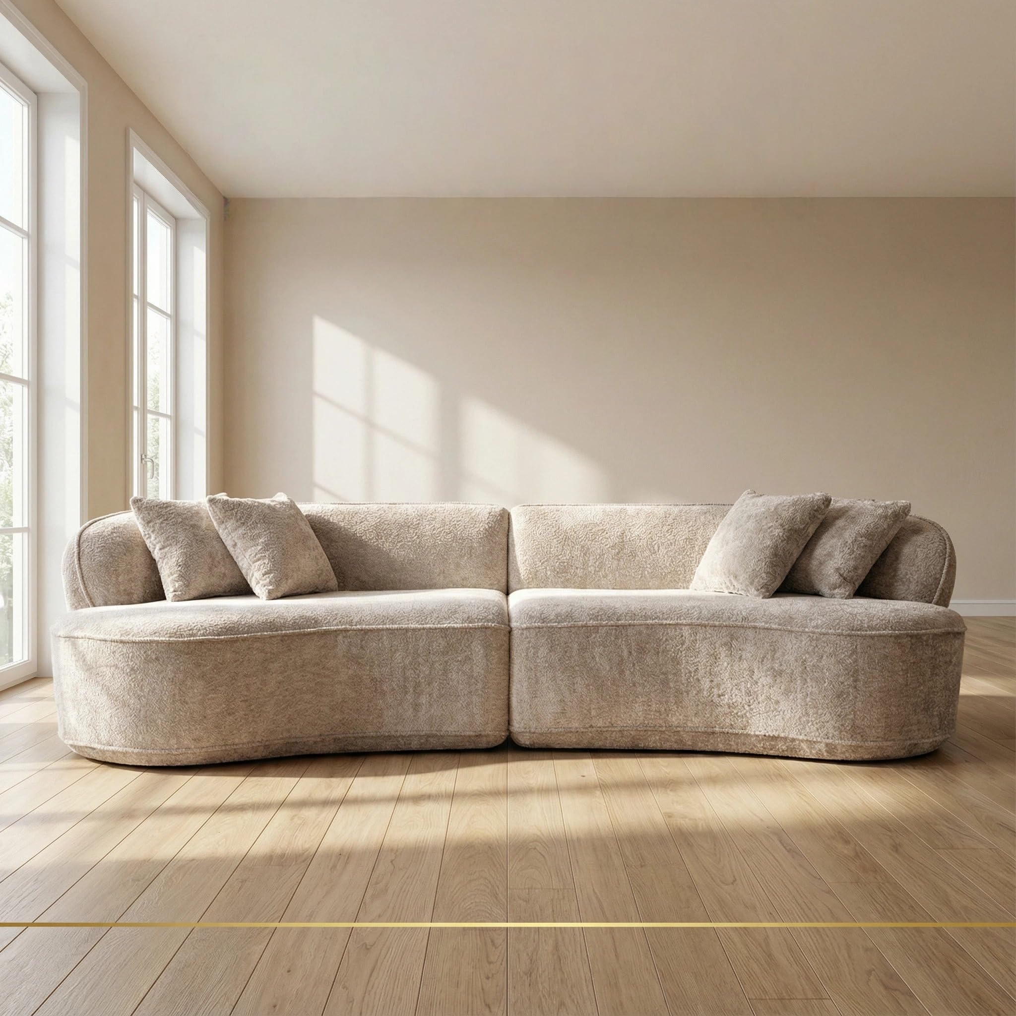 114" Curved Sectional Sofa Boucle Upholstery