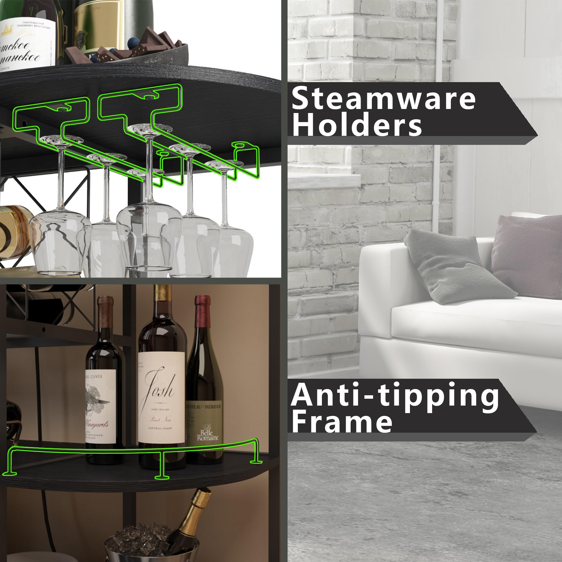 Wine Cabinet with LED Lights and Power Outlet