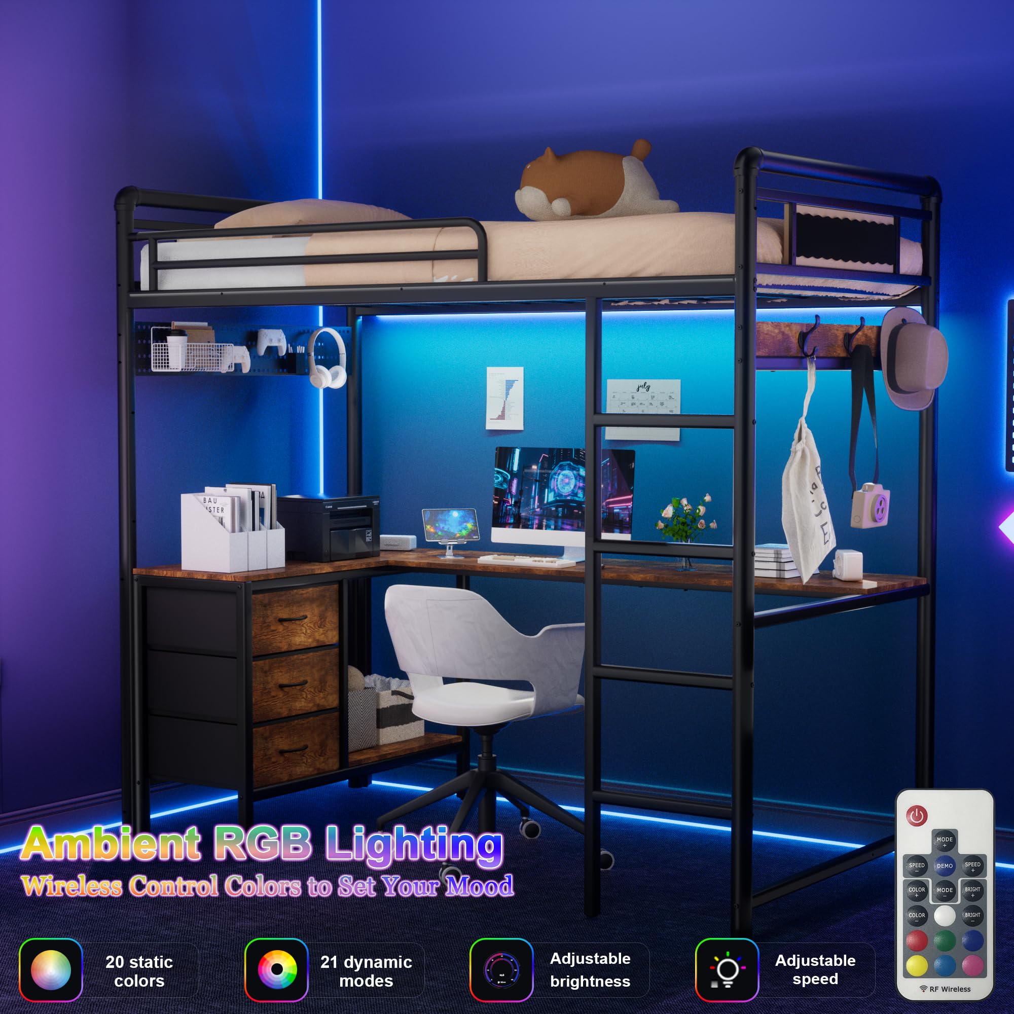 Twin Loft Bed with Desk and Stairs