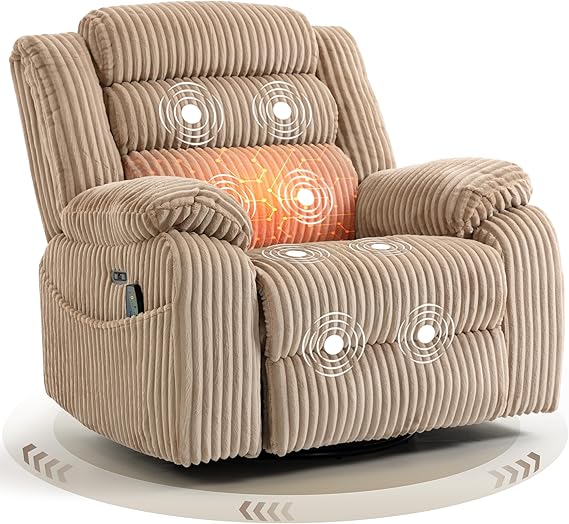 Power Swivel Rocker Recliner with Massage and Heat
