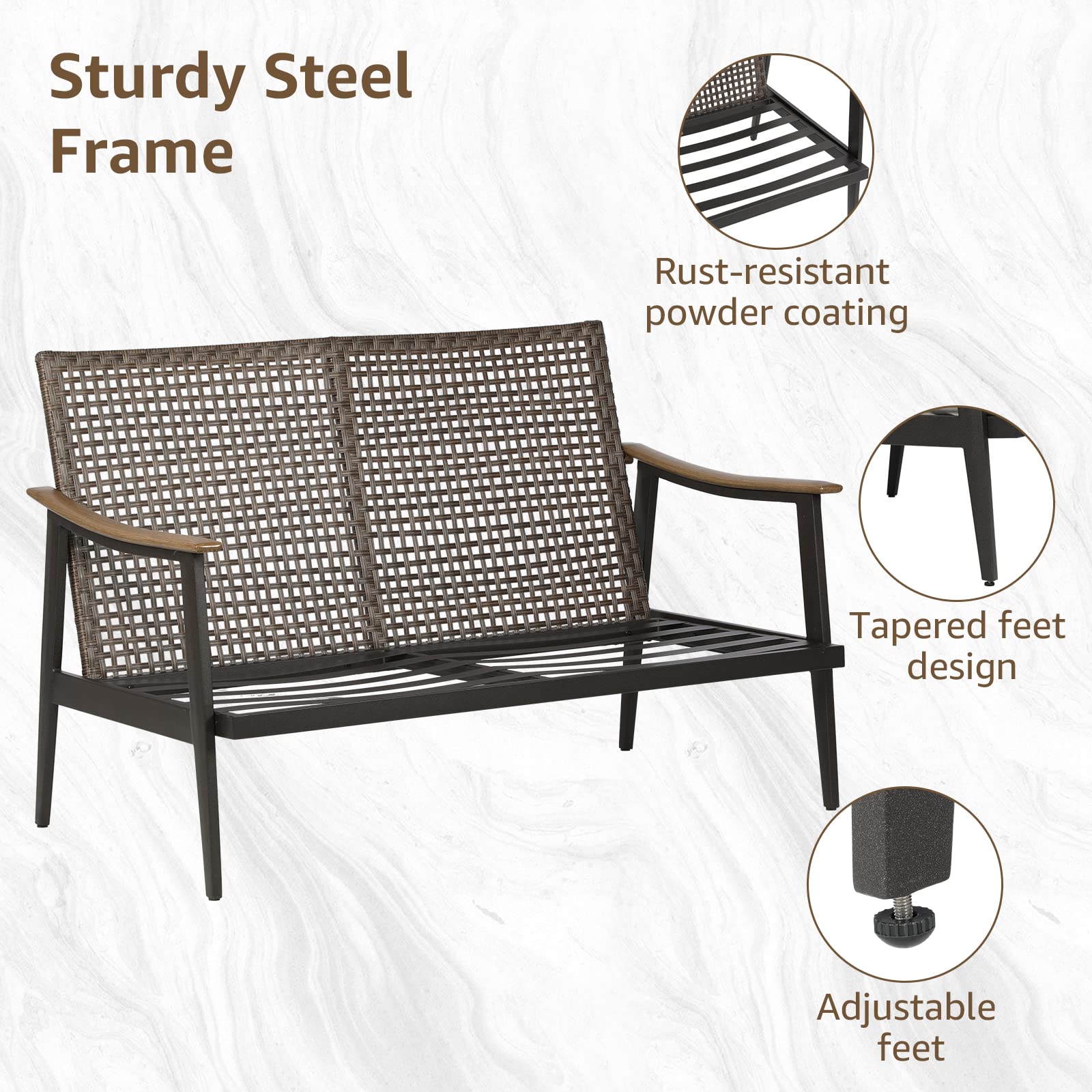 Patio Loveseat Sofa with Wicker Backrest and Cushion