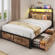 Twin Bed Frame with Storage Headboard and Charging Station
