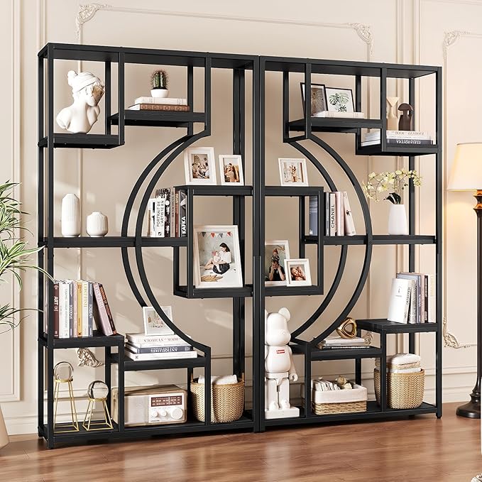 70.8 Inch Tall Etagere Bookcase Set of 2 White Gold