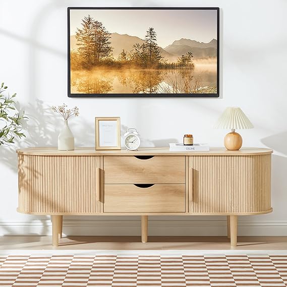 TV Stand with Sliding Doors and Storage Compartments