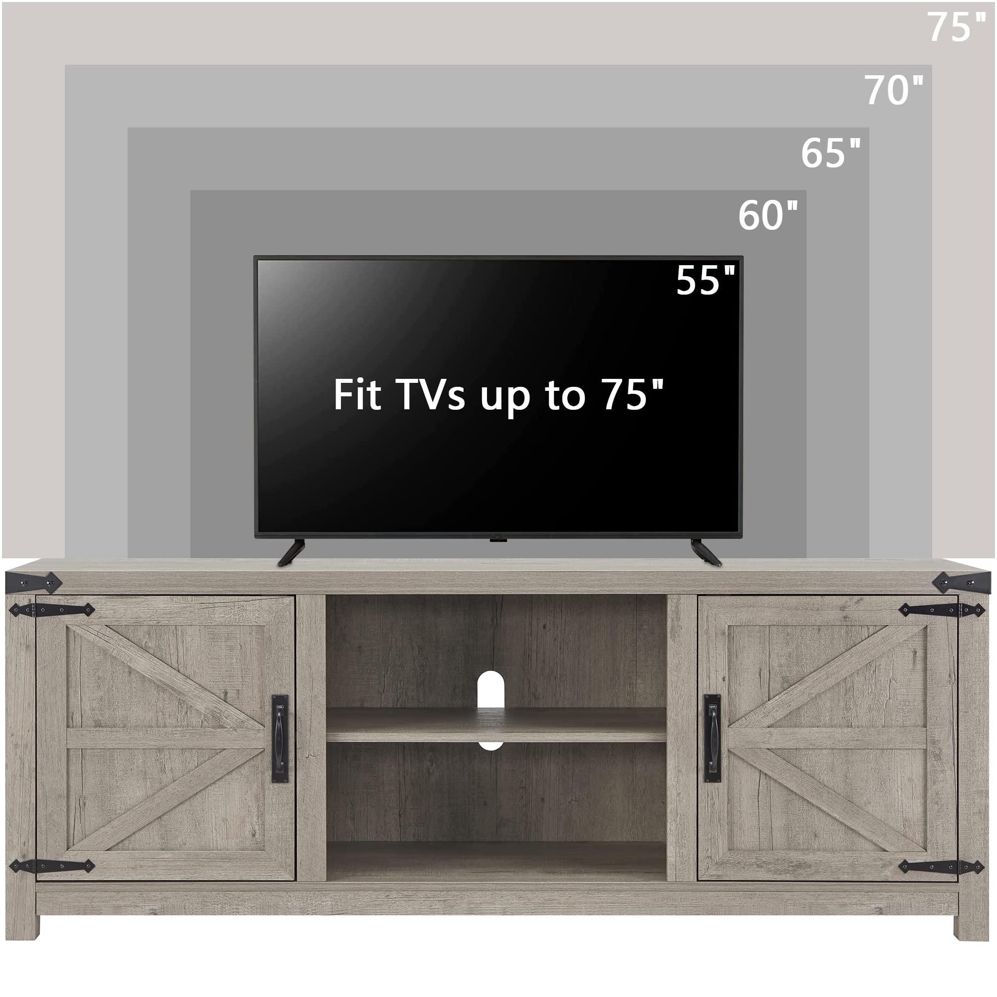66 Inch Farmhouse TV Stand with Barn Door Cabinets