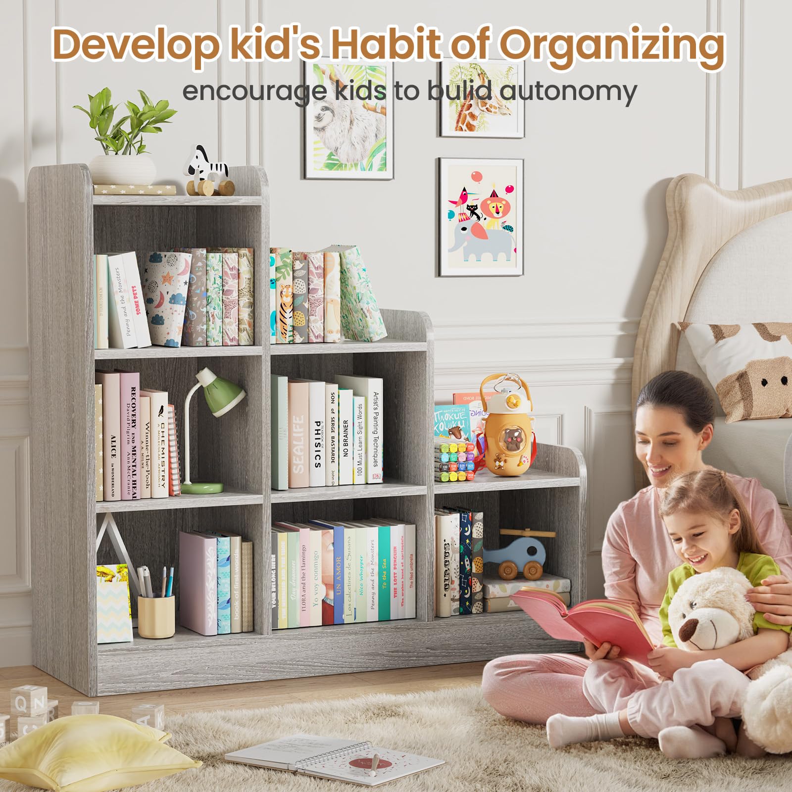 6-Cube Montessori Bookshelf & Toy Storage Organizer