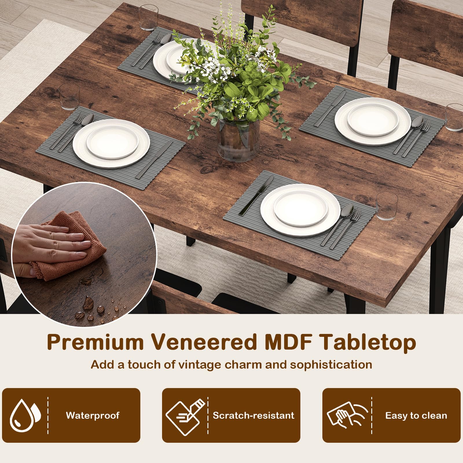 5-Piece Dining Table Set with Padded Chairs