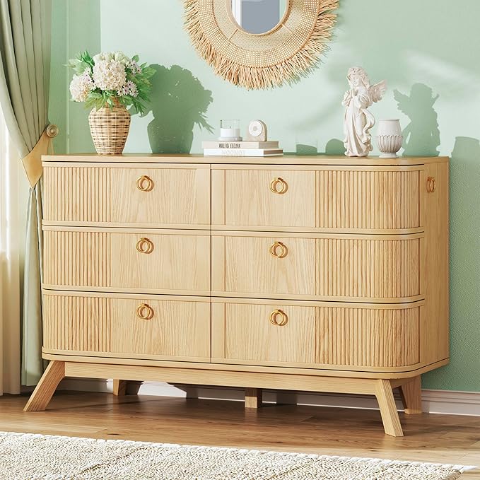 9 Drawer Fluted Dresser with Faux Marble Top