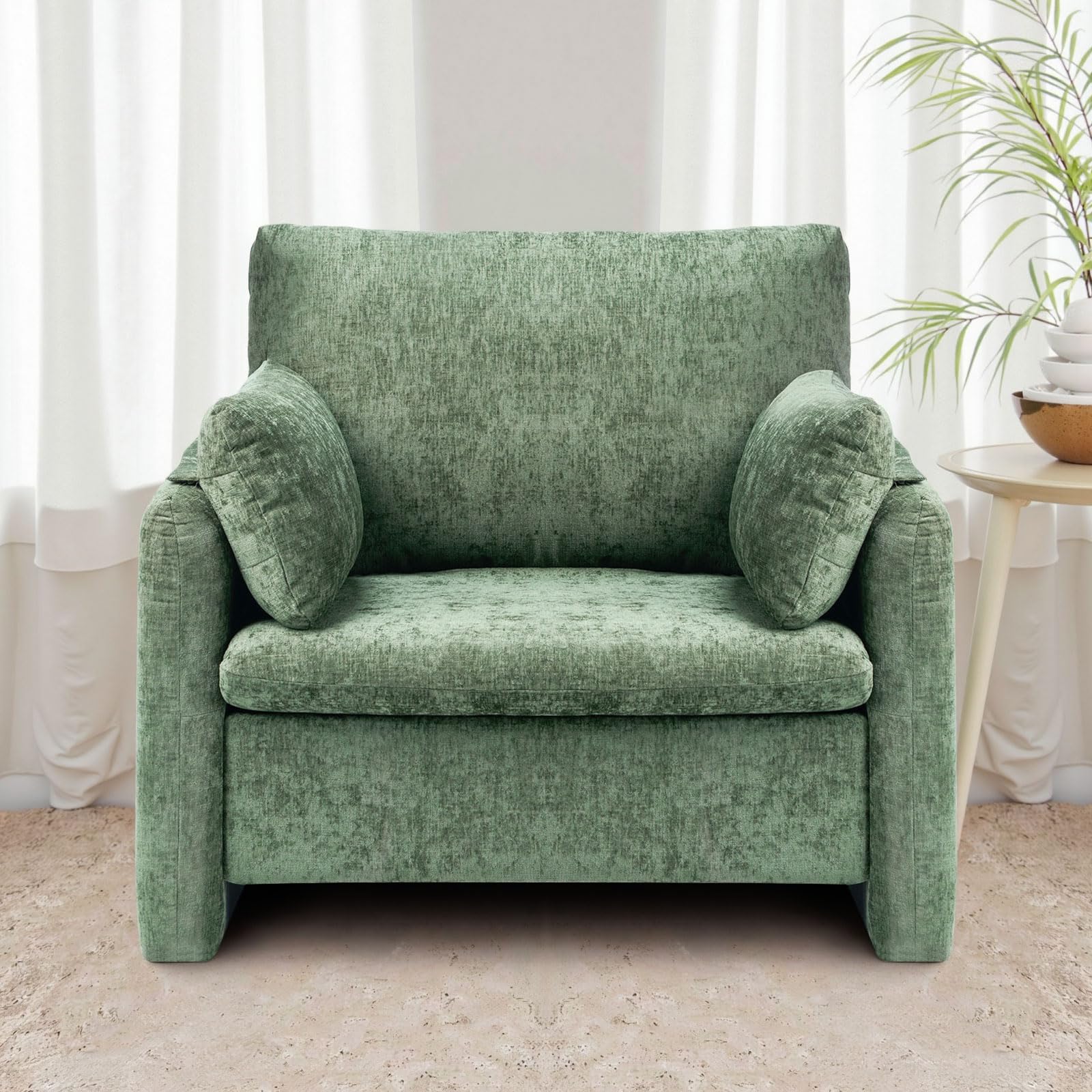 Green Fabric Accent Chair with Arched Back
