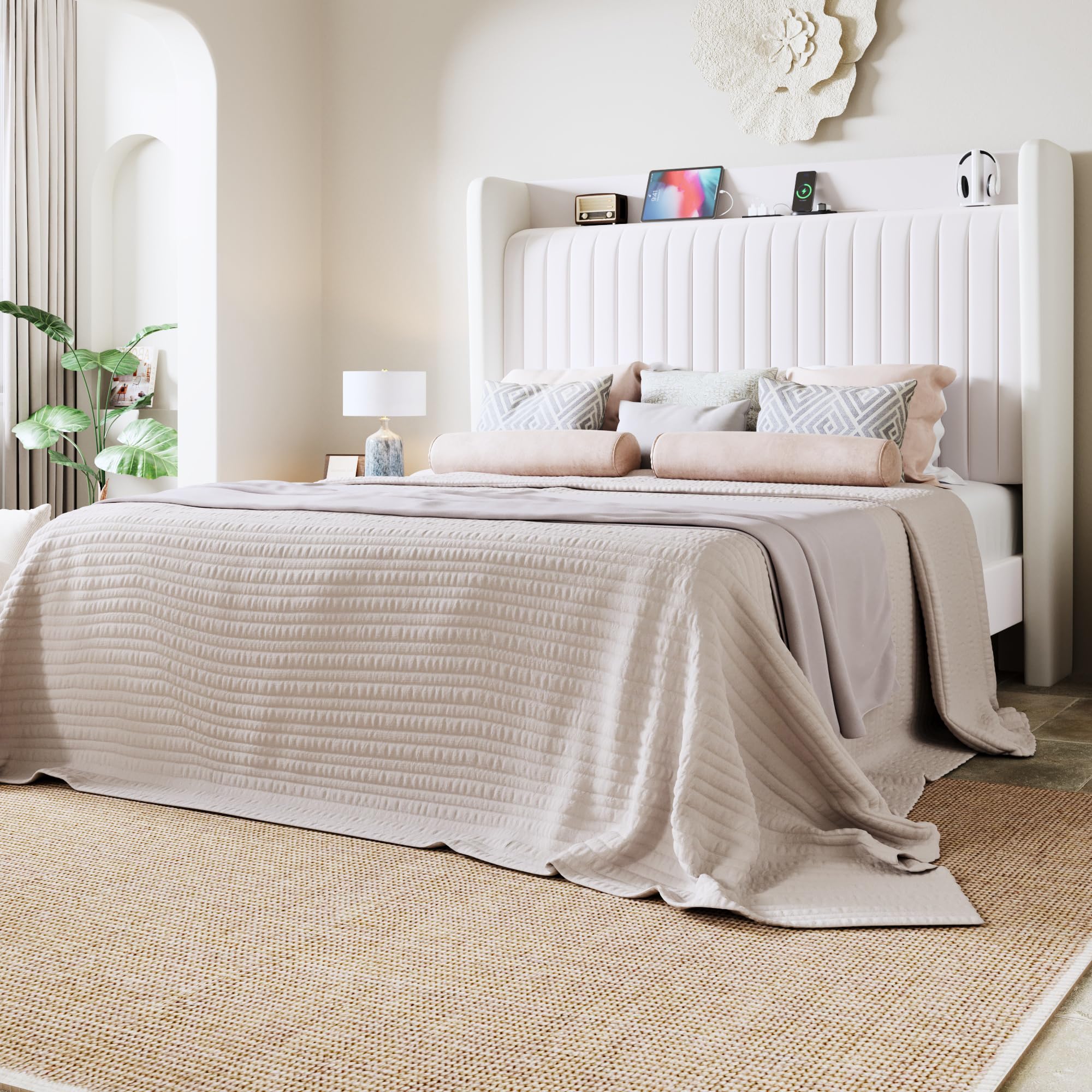 Full Size Platform Bed Frame with USB Charging Station