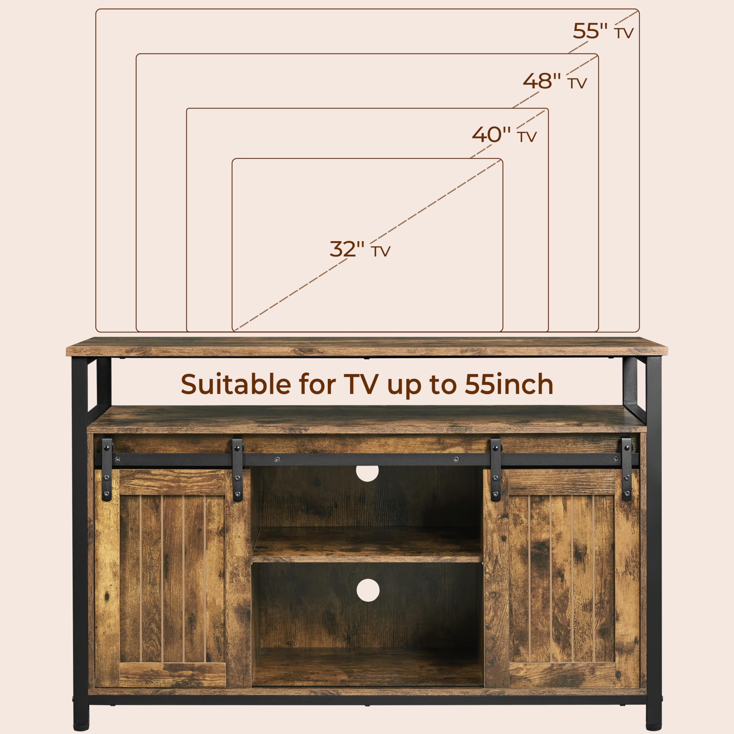 47" Farmhouse TV Stand with Storage Cabinets for 55" TV