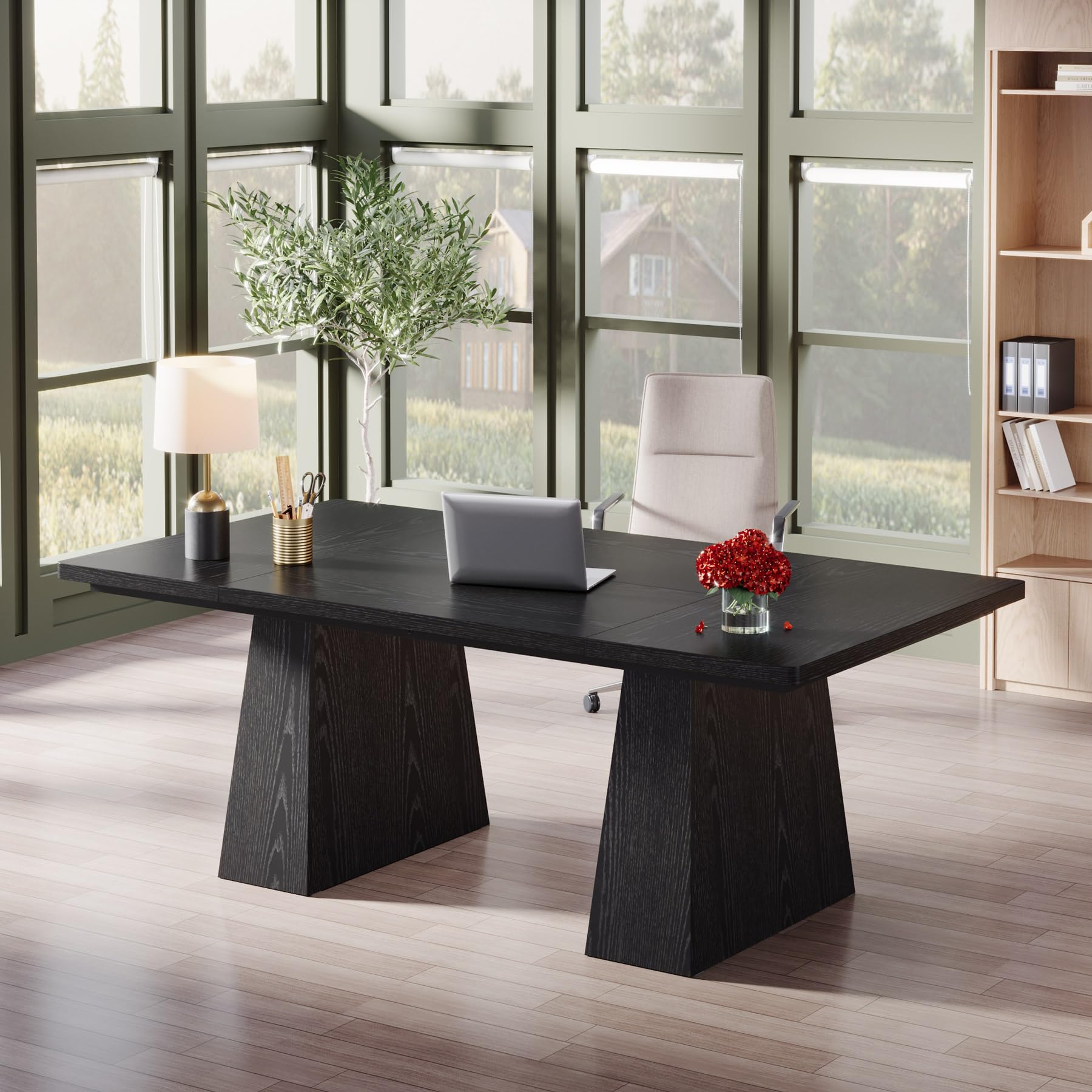 63 Inch Executive Desk Double Pedestal Black