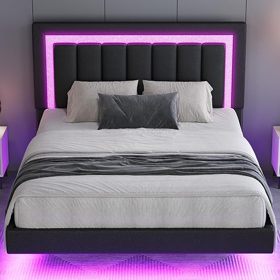 Floating Queen Bed Frame with LED Lights