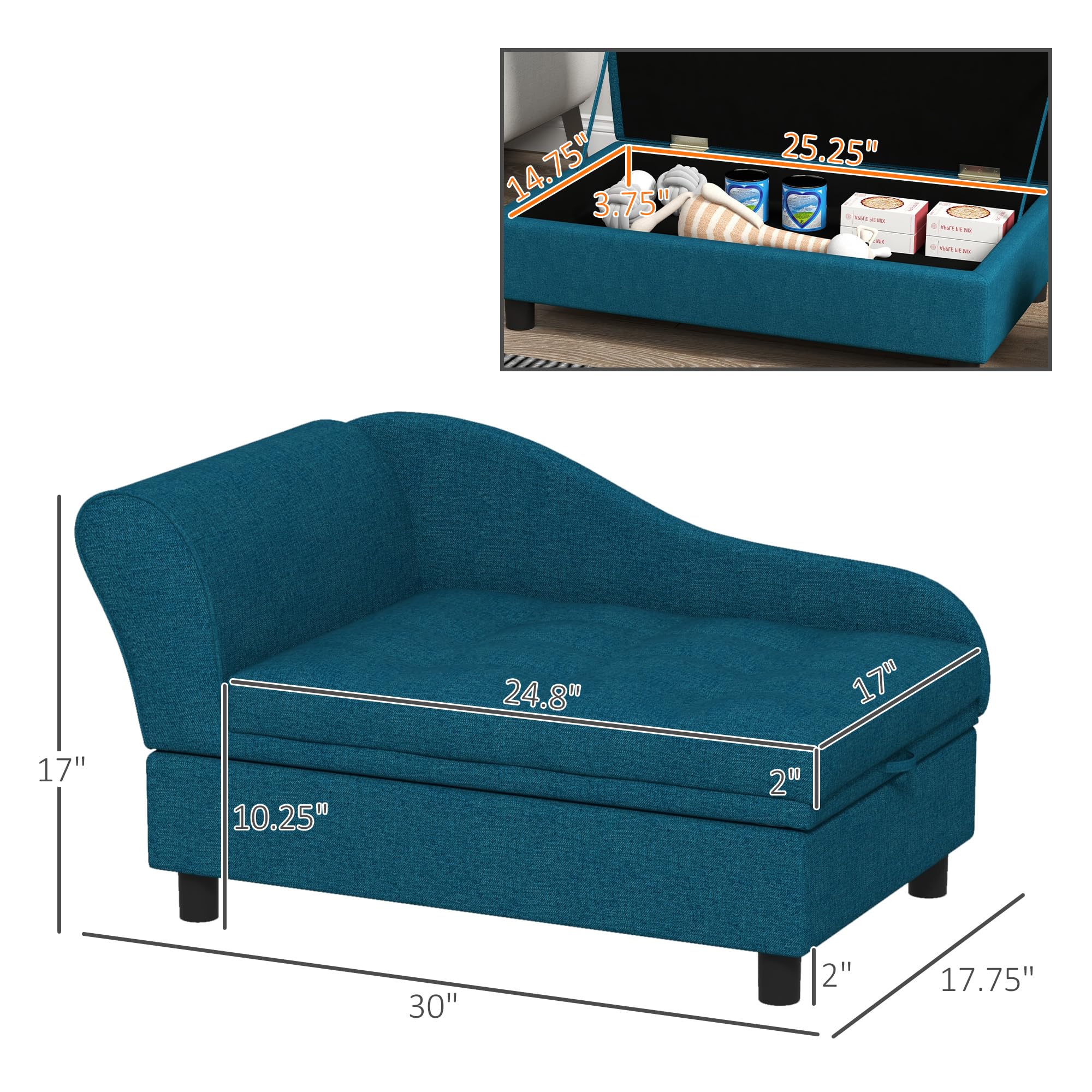 Elevated Pet Sofa with Hidden Storage and Tufted Cushion