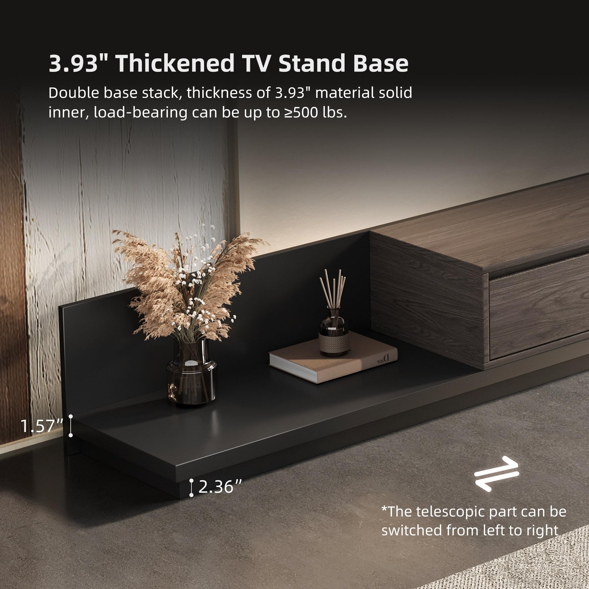 Expandable TV Stand with 3 Drawers Black Walnut