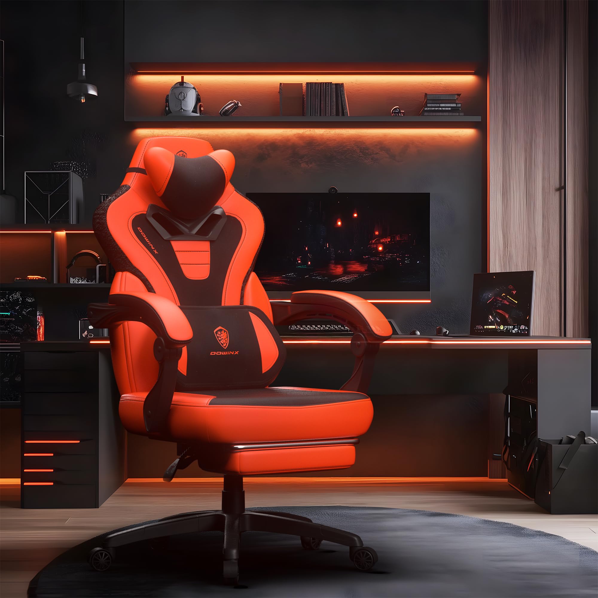 Gaming Chair with Footrest and Massage Support