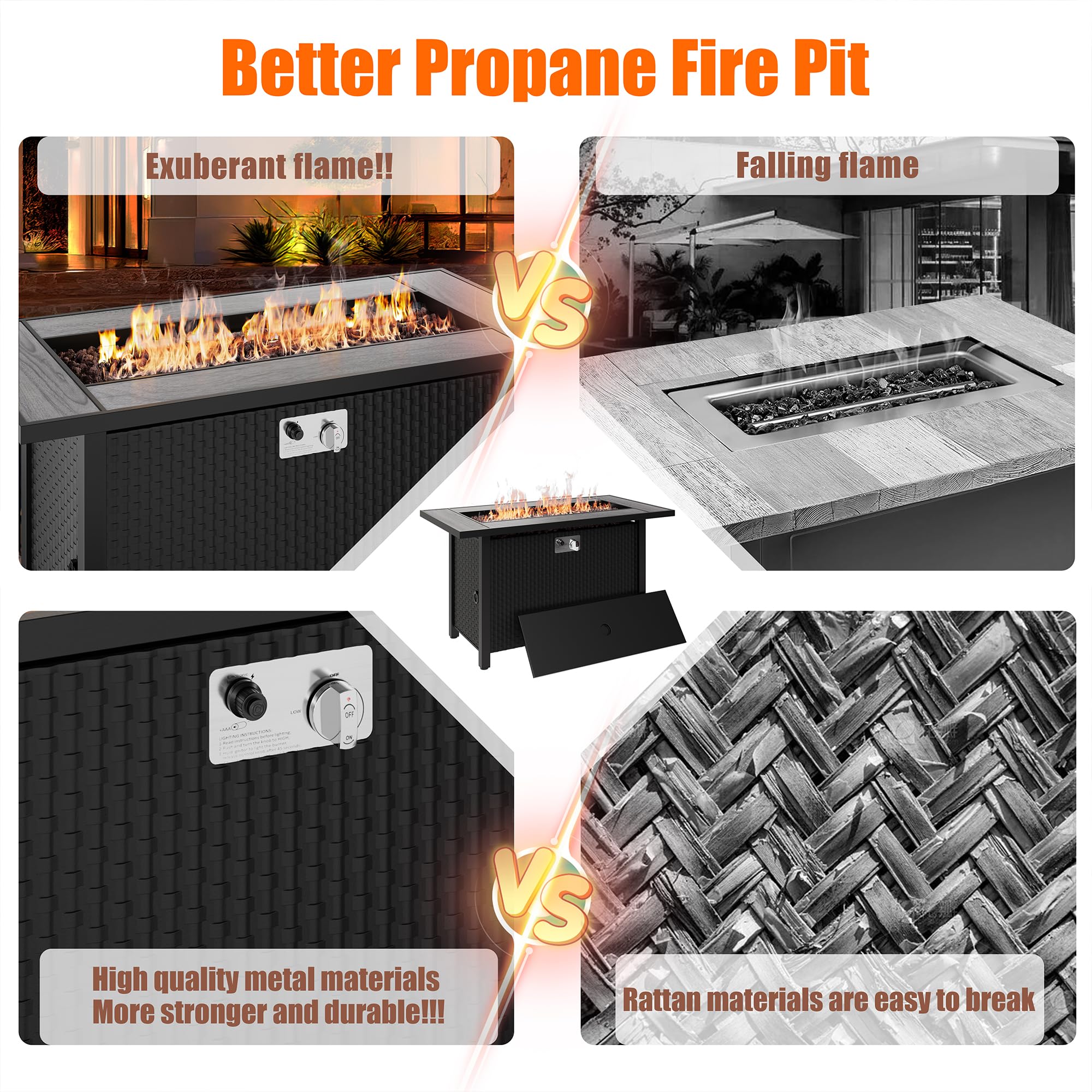 45 Inch Outdoor Propane Fire Pit Table
