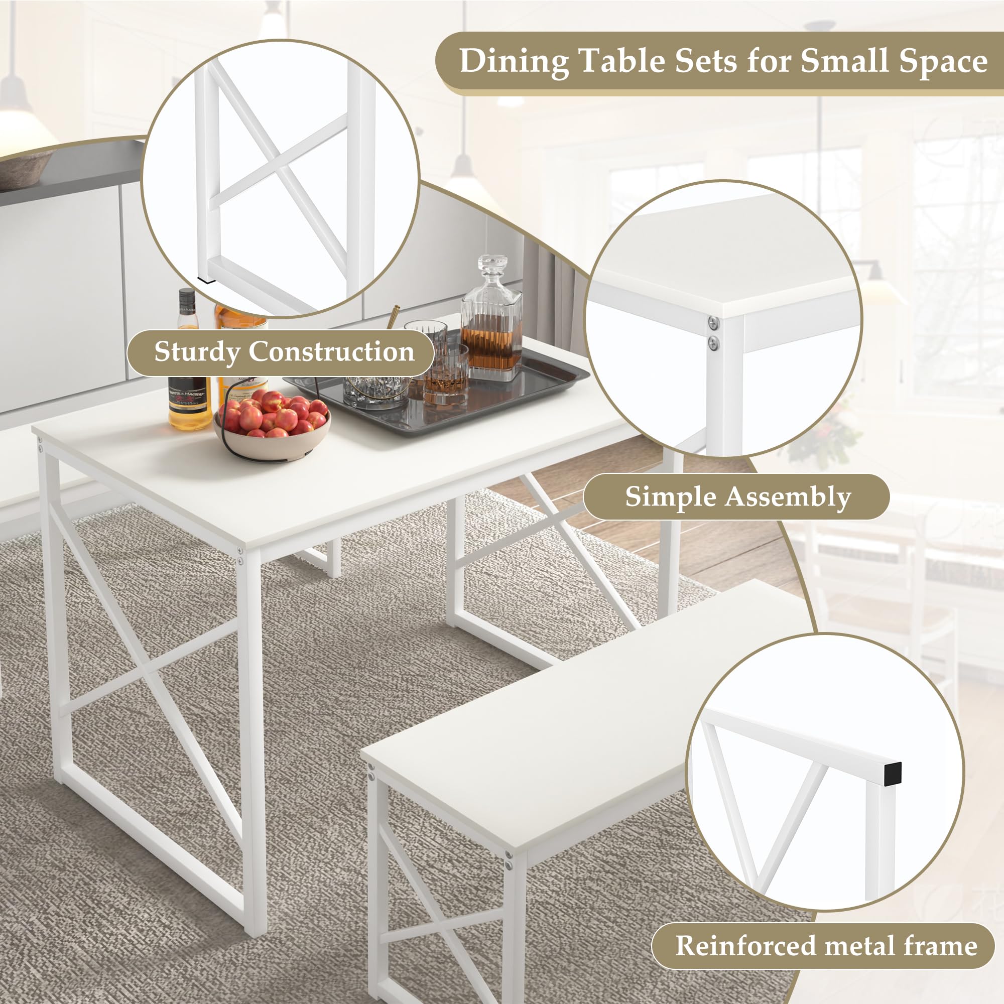 Dining Table Set with 2 Benches for 4
