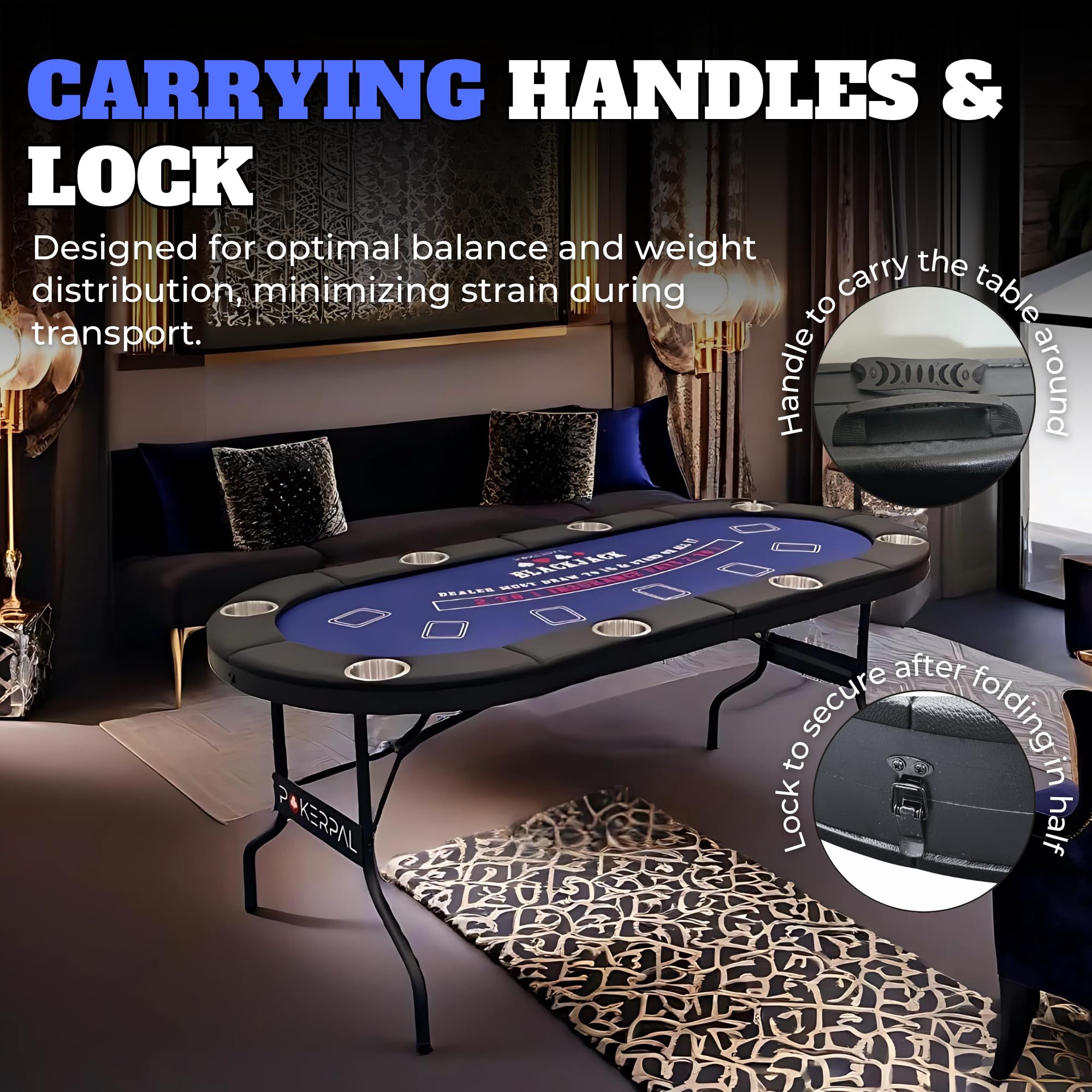 8 Player Poker Table with Interchangeable Game Mats