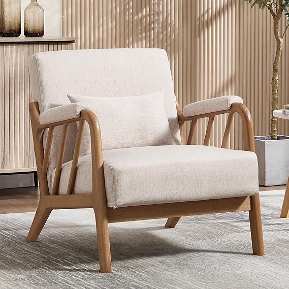 Mid-Century Modern Accent Chair with Lumbar Pillow