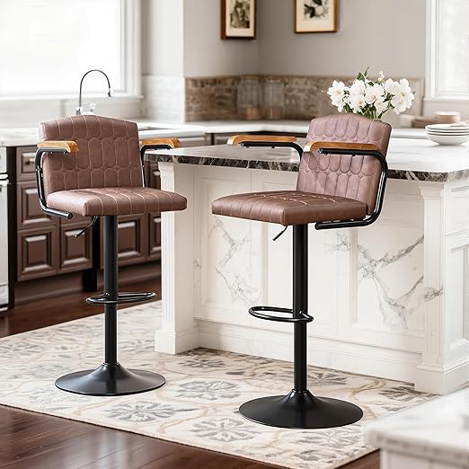 Adjustable Swivel Bar Stools Set of 4 with Back and Footrest