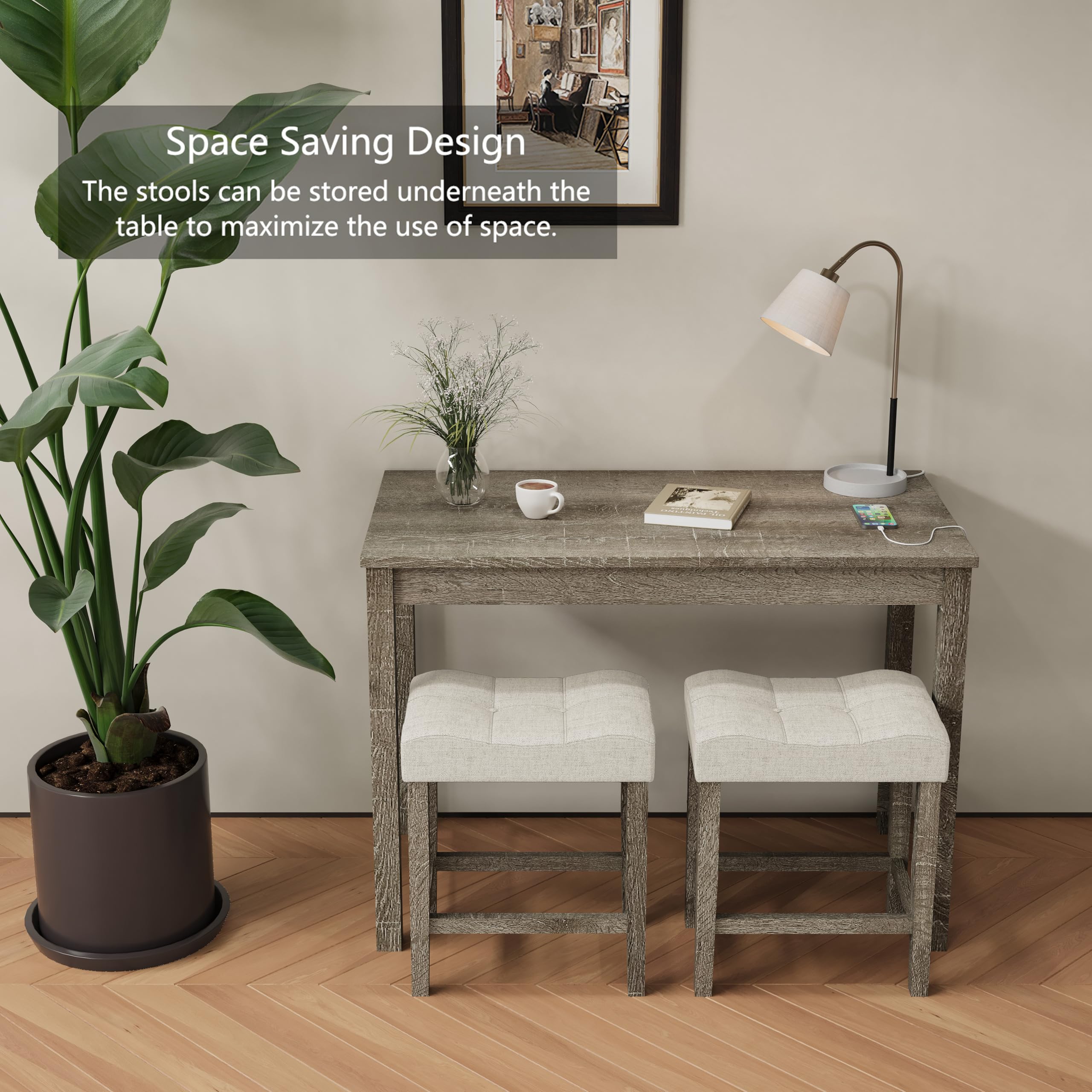 3-Piece Counter Height Bar Table Set with USB Charging