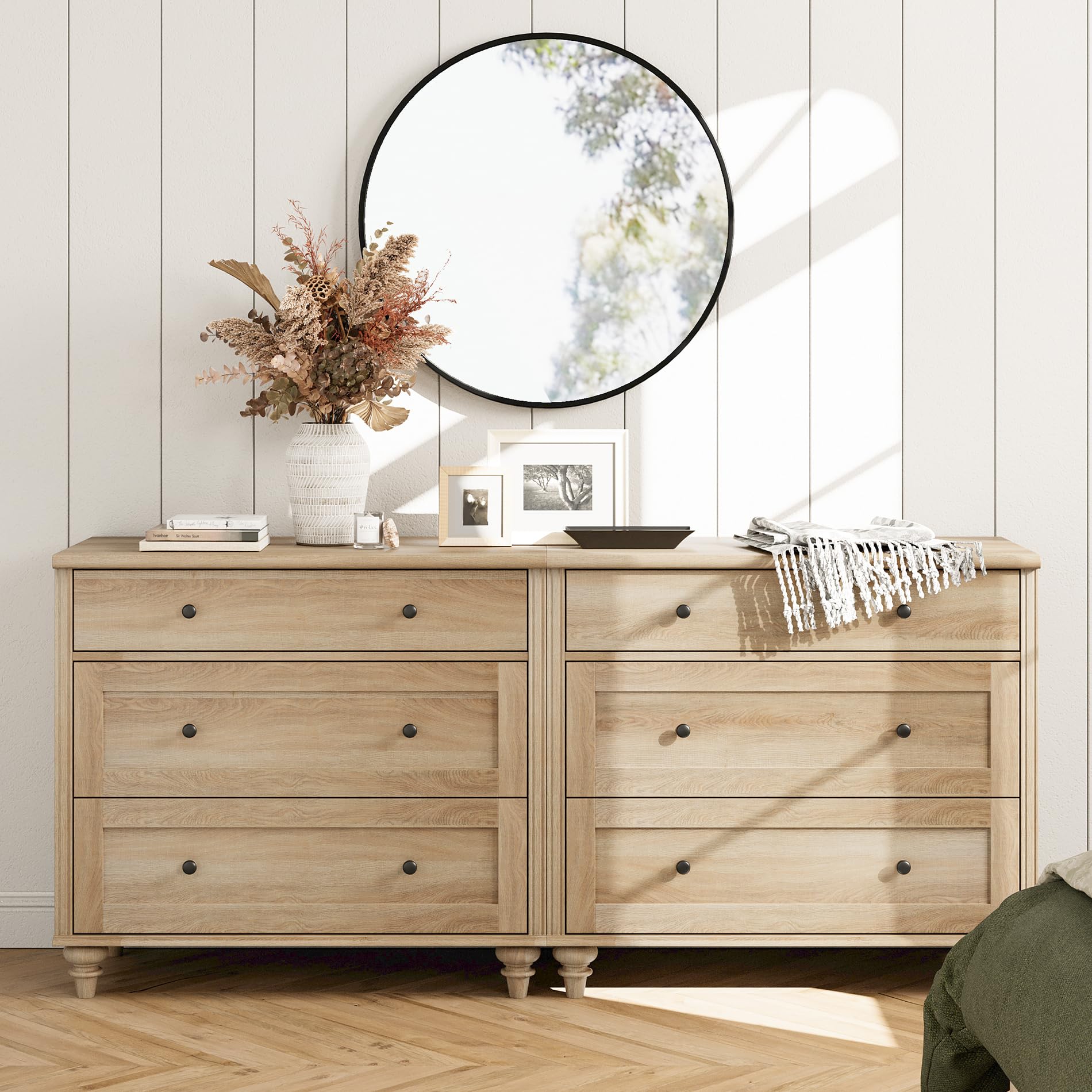 6-Drawer Oak Dresser with Storage Organizer