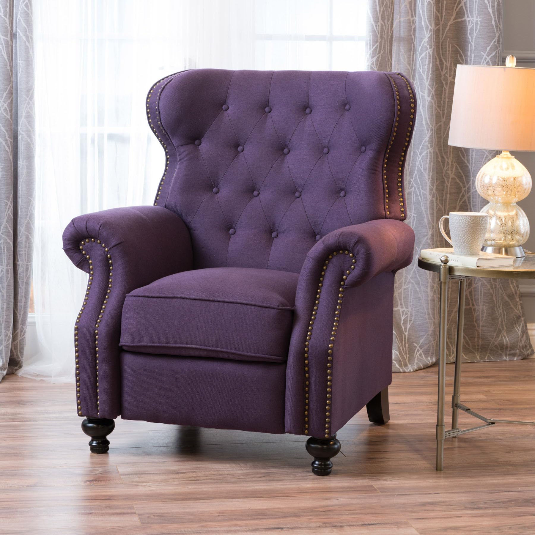 Purple Pushback Recliner Chair with Wingback Design