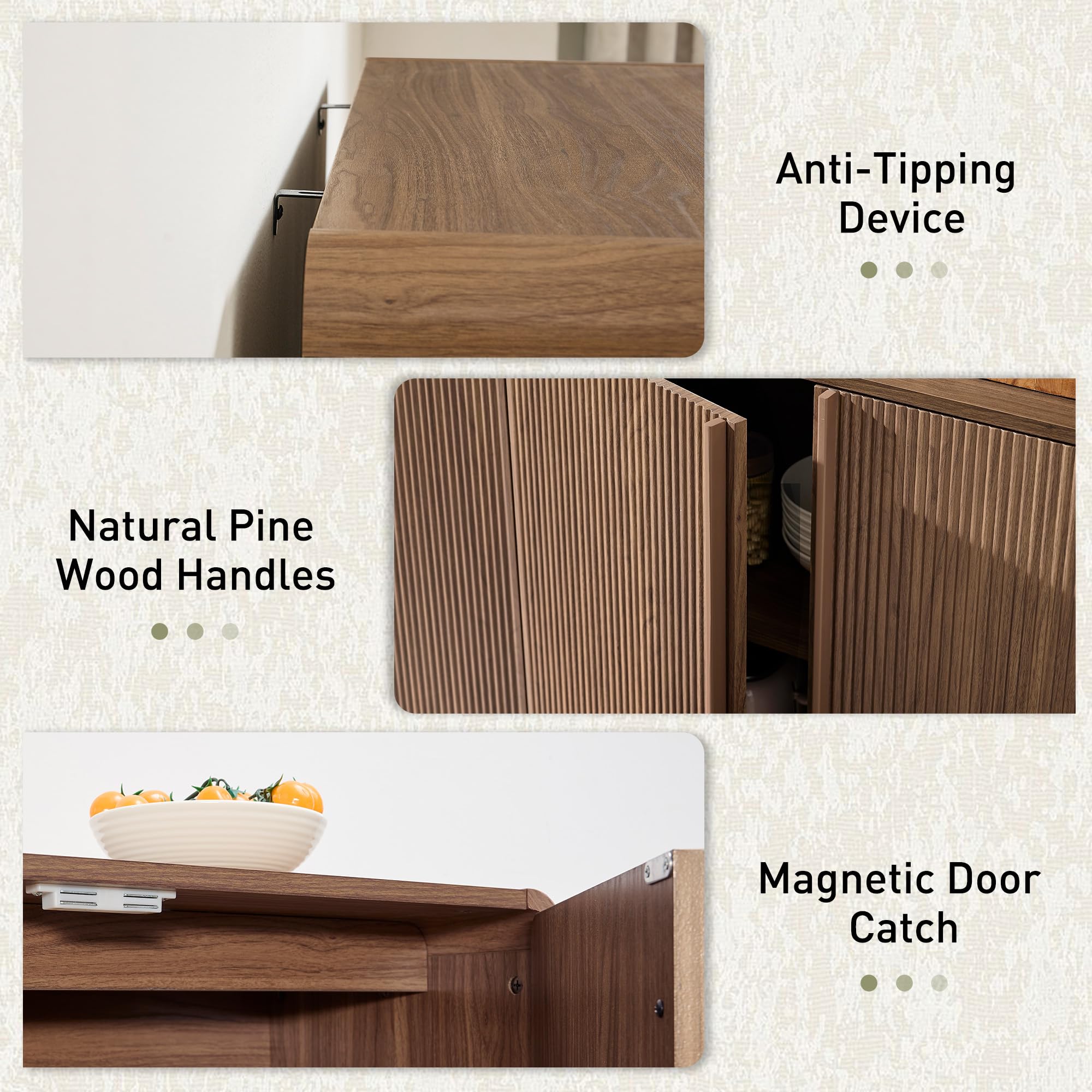 63" Fluted Sideboard Buffet Cabinet with Storage