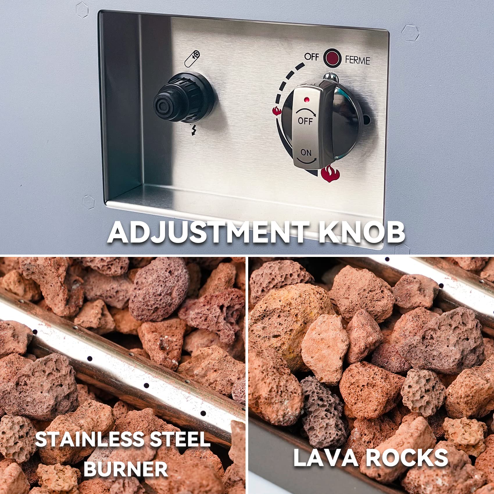 60" Gas Fire Pit Table with Lava Rocks