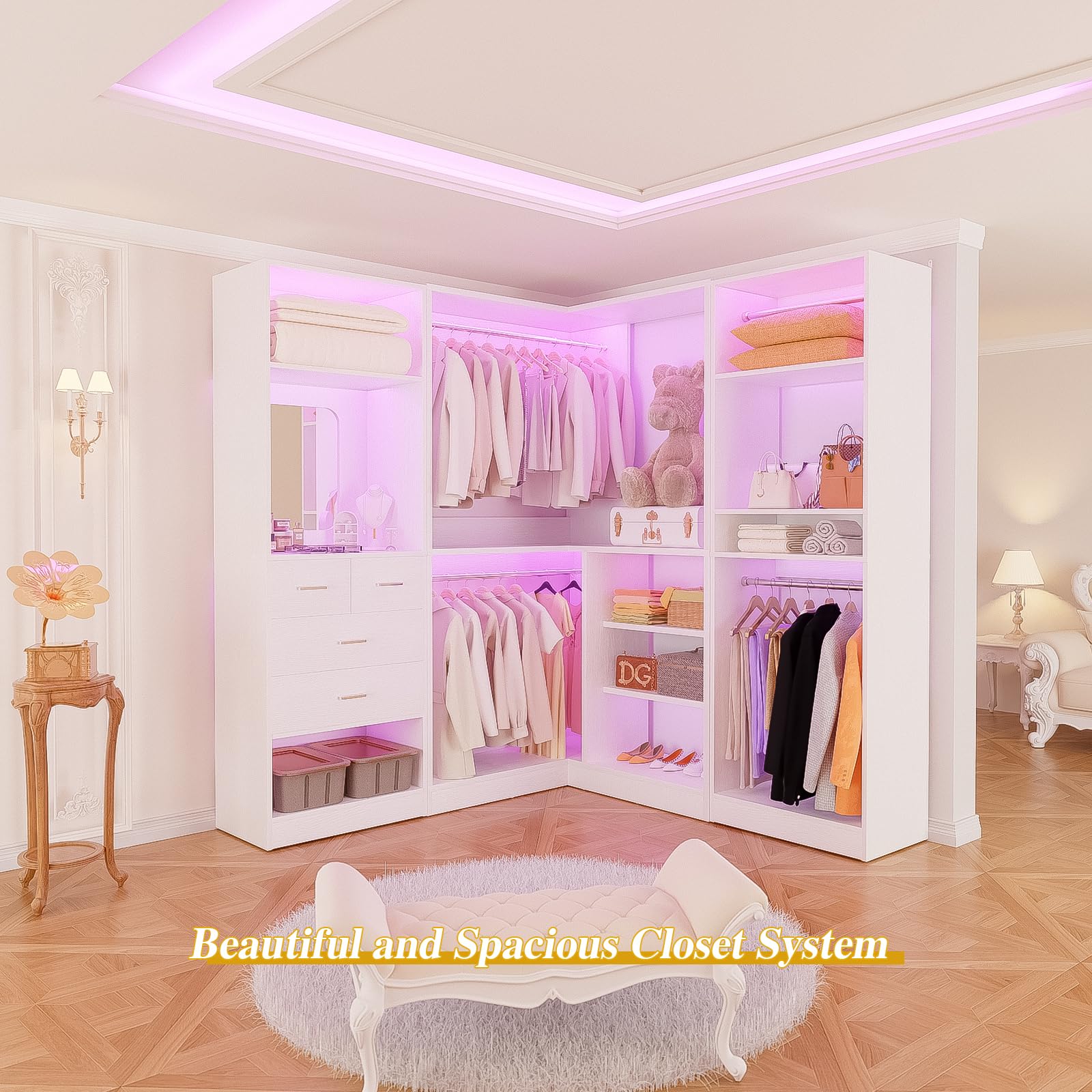 86" Corner Closet System with Mirror