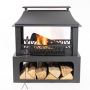 Outdoor Wood Burning Fireplace with Log Storage